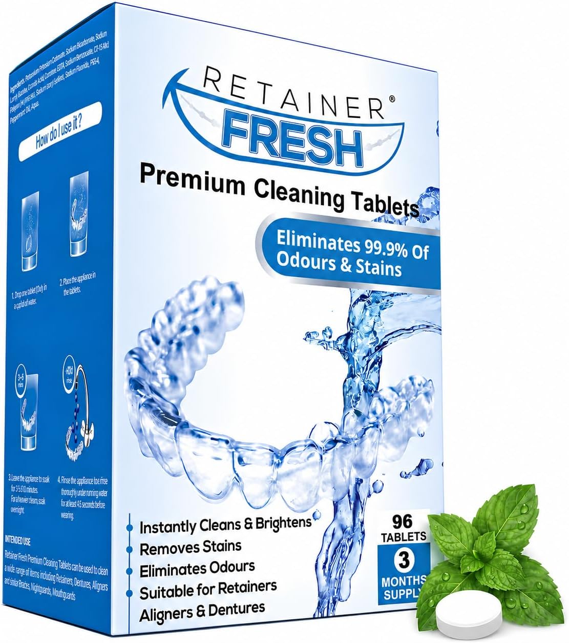 Retainer Fresh Retainer Cleaner Tablets 96 Tablets 3 Month Denture Cleaner