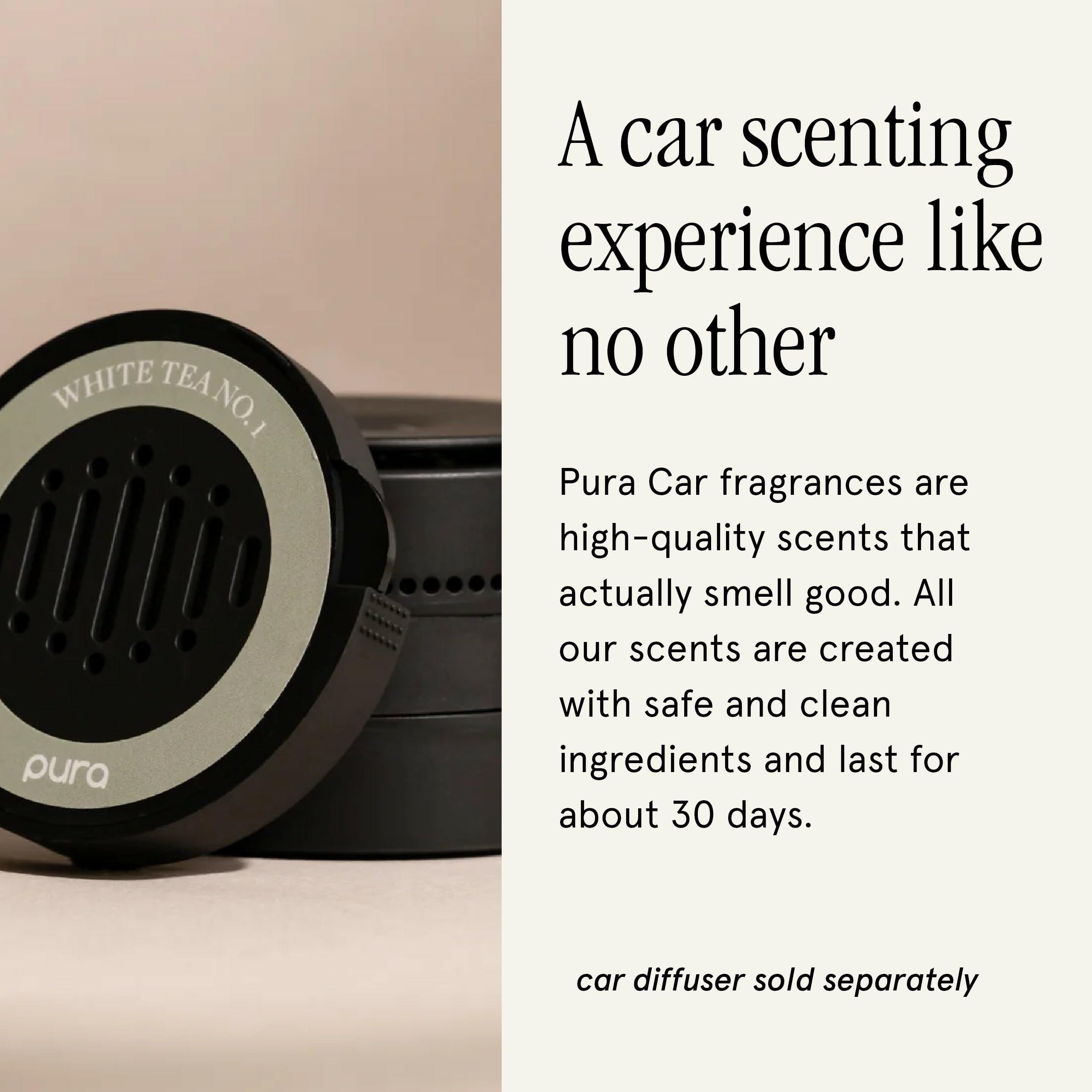 Pura Recambio de aroma para coche, fragancia para difusor de coche Pura - Aroma difusor de lujo limpio y seguro - Fragancia de larga duración para 30 días de aroma - Té blanco n.º 1