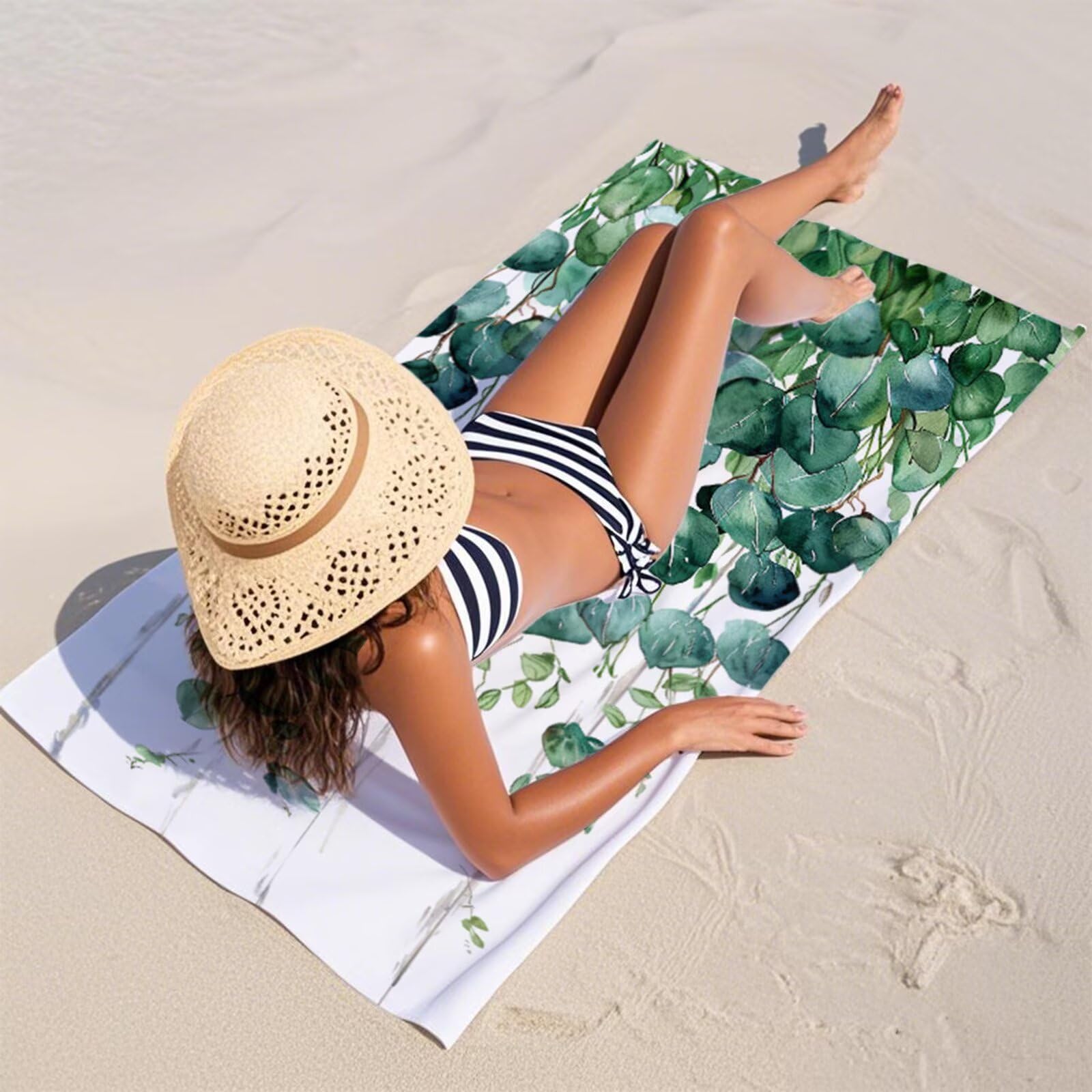 Ręcznik z mikrofibry w kształcie liścia XXL 220 x 100 cm, chłonny i szybkoschnący ręcznik do sauny z gumką, antypoślizgowy, na plażę, do pływania, Y1-852