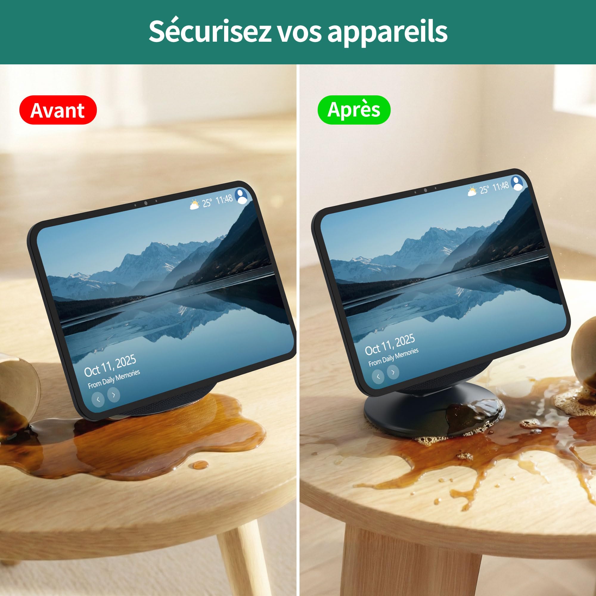 HomeMount Support Réglable pour Show 11/8 (2025) & iPhone 12 – Noir | Support de bureau inclinable ±18°, base magnétique, installation facile, idéal pour maison et bureau, design compact