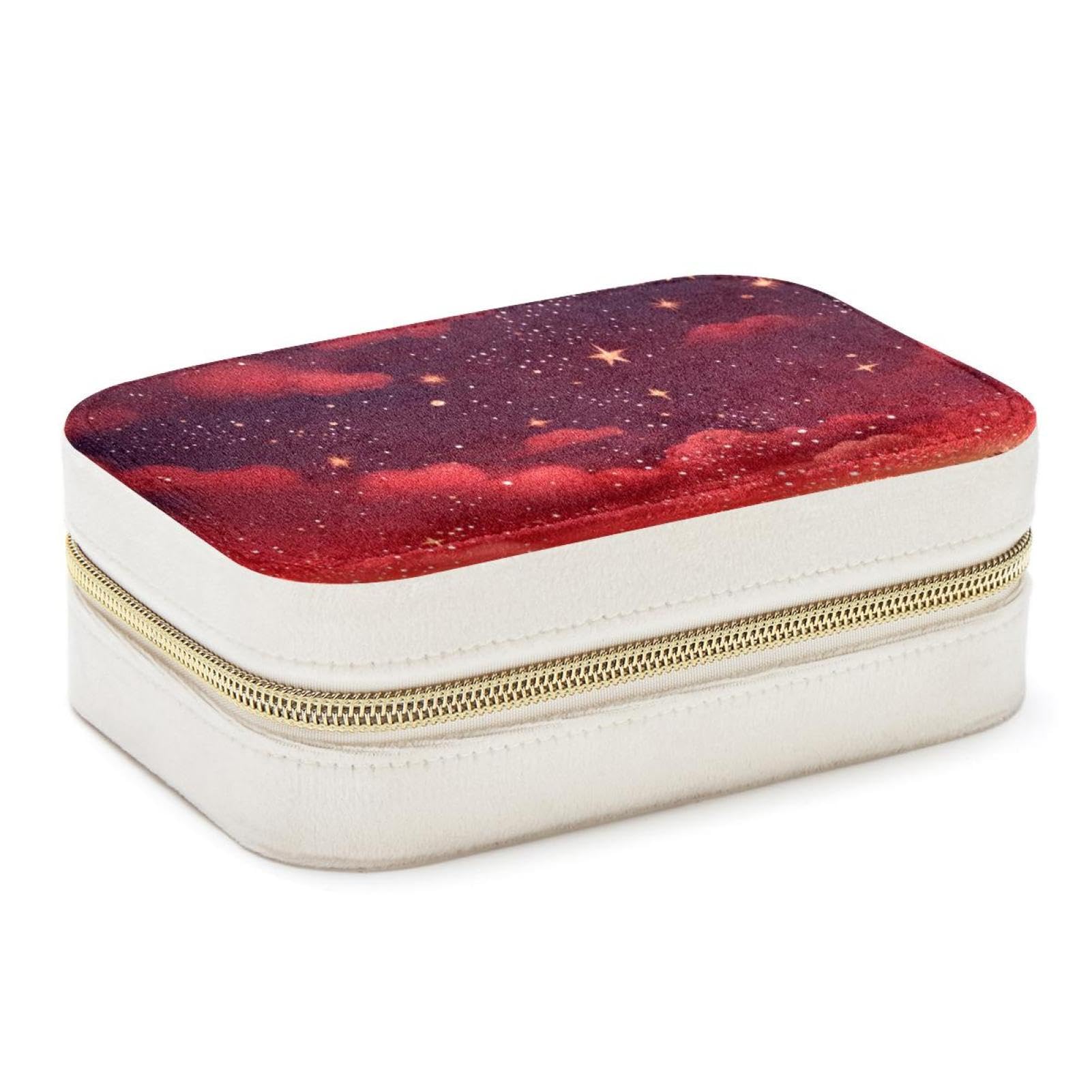 Boîte à bijoux double couche rouge ciel étoilé, support de rangement élégant de qualité