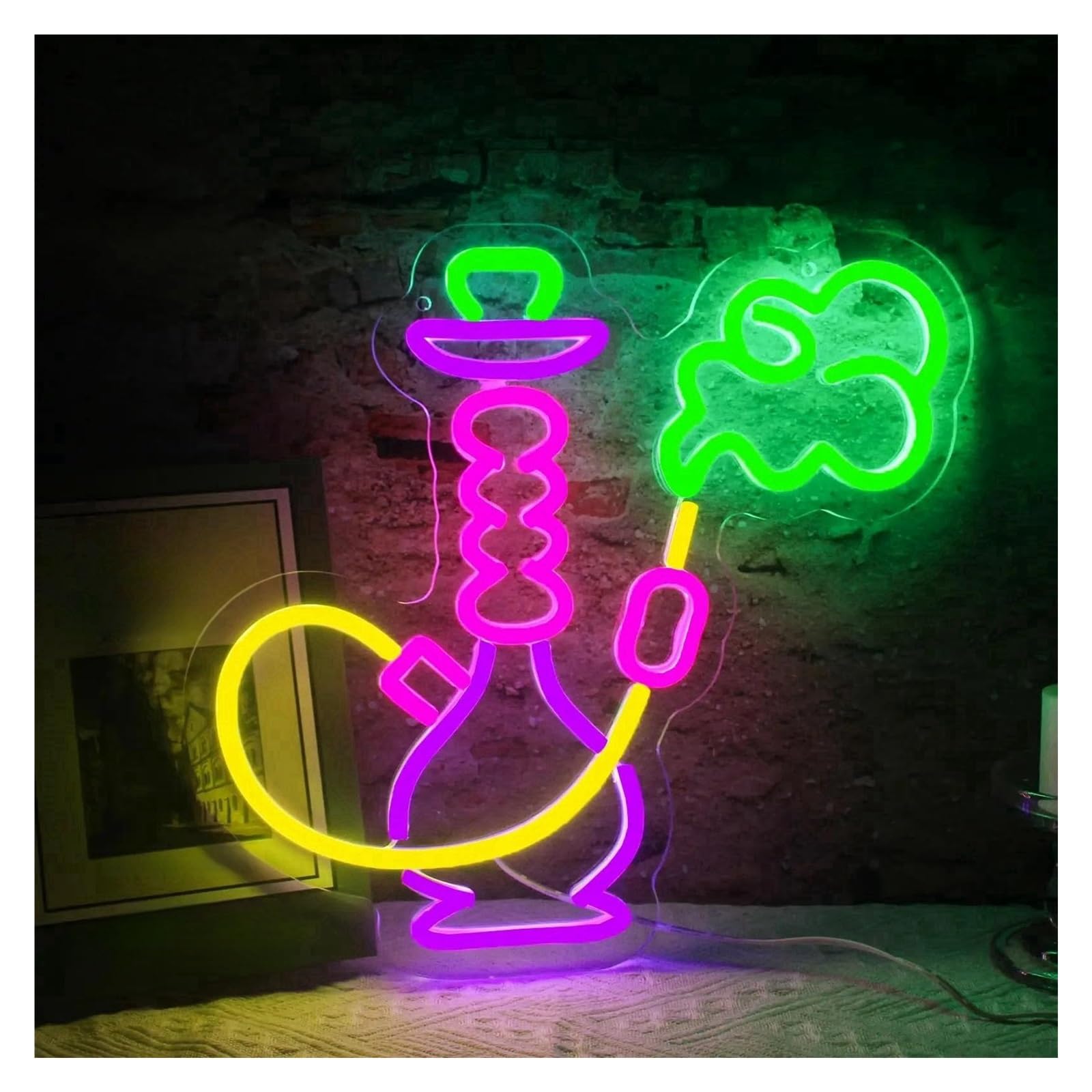 SHOUXI Sign Lamp Neon Sign Hookah Shape Light USB Powered Dimmable, for Club Party Wall Decoration 12.6inx13.8in