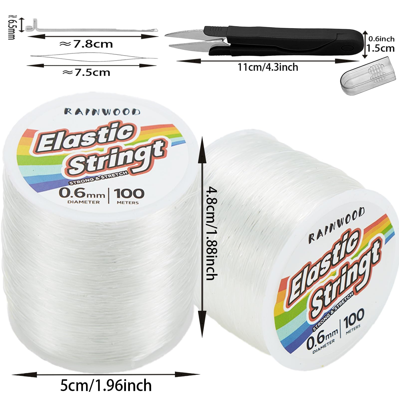 AOT Lot de 2 rouleaux de fil élastique en nylon transparent de 0,6 mm pour la fabrication de bijoux et bracelets (blanc + noir) - 100 m AOT Lot de 2 rouleaux de fil élastique en nylon transparent de 0,6 mm pour la fabrication de bijoux et bracelets (blanc + noir) - 100 m