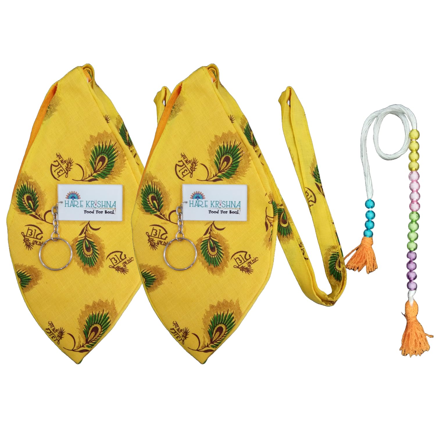 Hare Krishna Food For Soul Radhe Name Bead Bag for Chanting-jaap mala Bag-gomukhi japa mala Bag with sakshi mala & Keychain (Pack of 2)-image-15