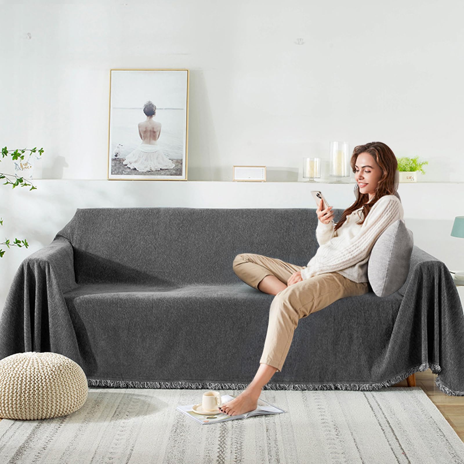 Copridivano In Ciniglia Lavabile 180x300 Cm Grigio Chiaro – Coperta Protettiva Multiuso