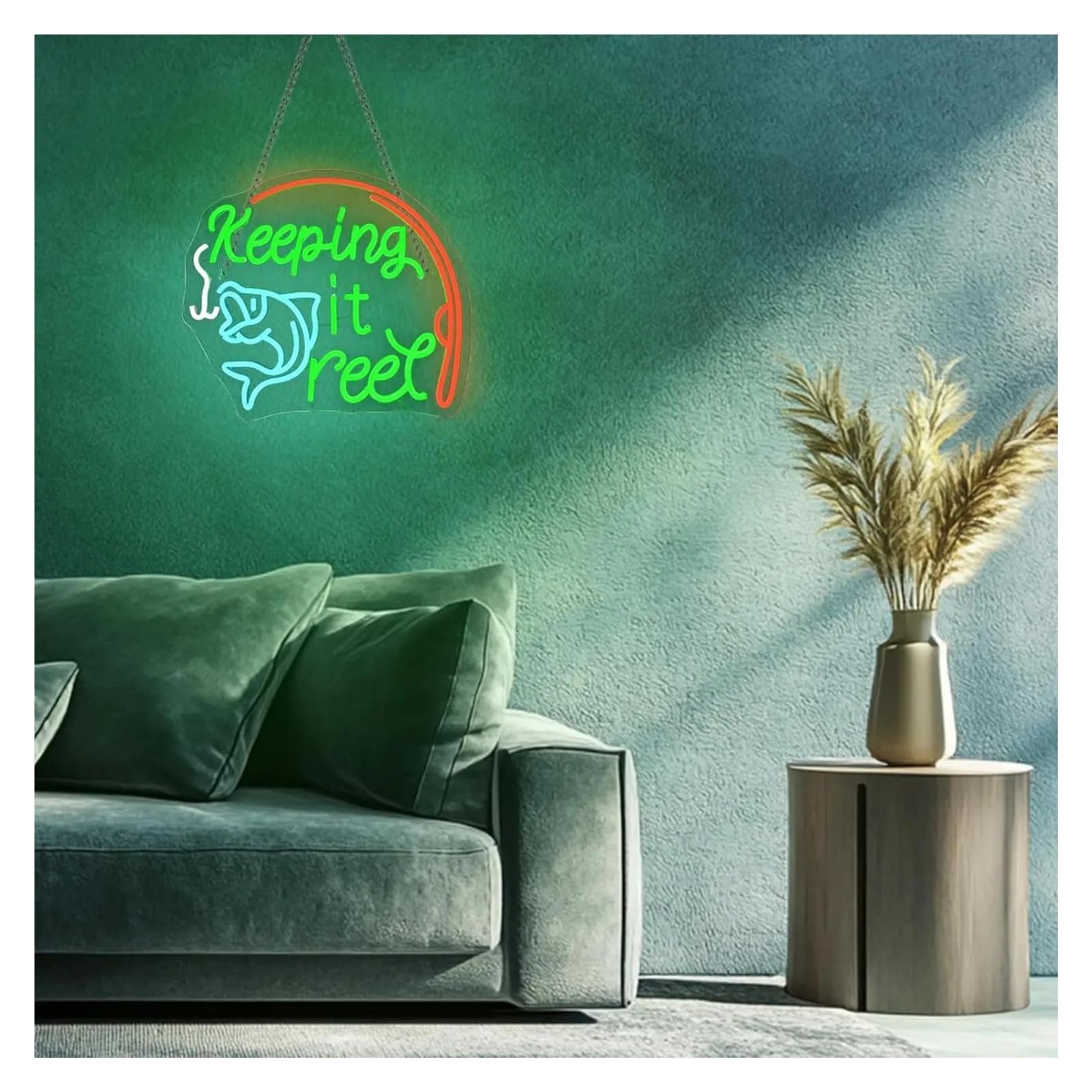 XENITE Luci al Neon Da Parete Keeping It Reel Insegna Al Neon USB A Tema Pesca LED Attrezzatura Per Negozi Sala Da Gioco Decorazione Camera Letto 44.5X38.4cm