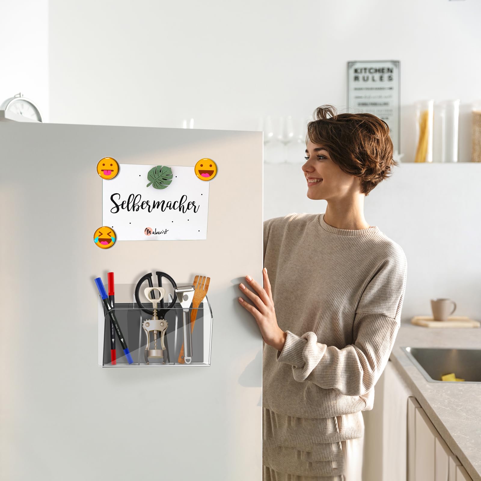 Soporte de marcador de borrado en seco con 3 compartimentos, organizador de marcadores montado en la pared, organizador magnético para pizarra blanca, refrigerador, casillero, soporte para 6