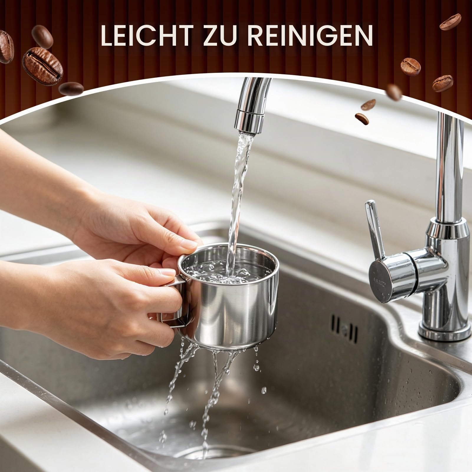 4 Pack Edelstahl Kaffeetasse Set, doppelte Kaffeetassen Tee Tasse Espresso -Tassen mit Löffel und Untertasse für Cappuccino Latte Milk Tea Küchenbedarf