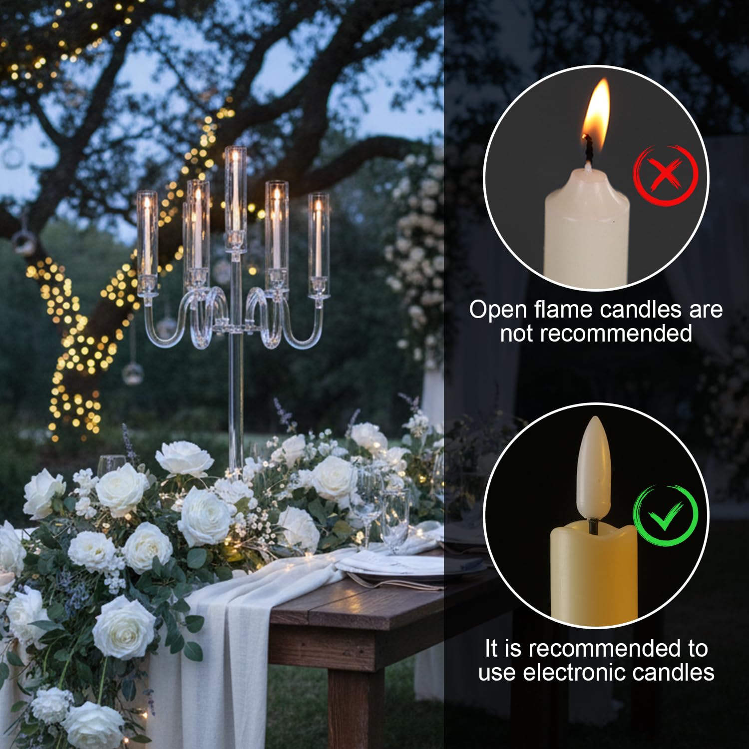 Acryl-Kandelaber-Mittelstücke für Tische, 95 cm hoch, 6-armig, Acryl-Kerzenhalter für konische LED-Kerzen, transparenter Kerzenhalter für Hochzeit, Tafelaufsatz, Dekoration, Party, Event, Empfang,
