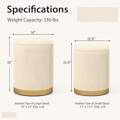 Miniatura 2 de Giantex Otomana con almacenamiento, juego de 2 otomanas de almacenamiento, 1 mesa auxiliar otomana grande y 1 pequeña, taburete redondo tapizado de
