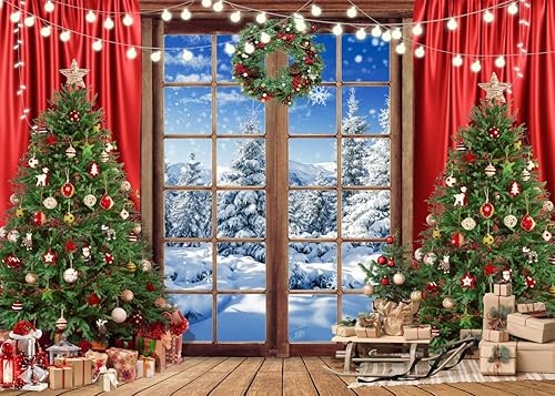Telón de fondo de Navidad de 7 x 5 pies para fotografía, telón de fondo de fotos de Navidad, ventana de Navidad, país de las maravillas, fondo de