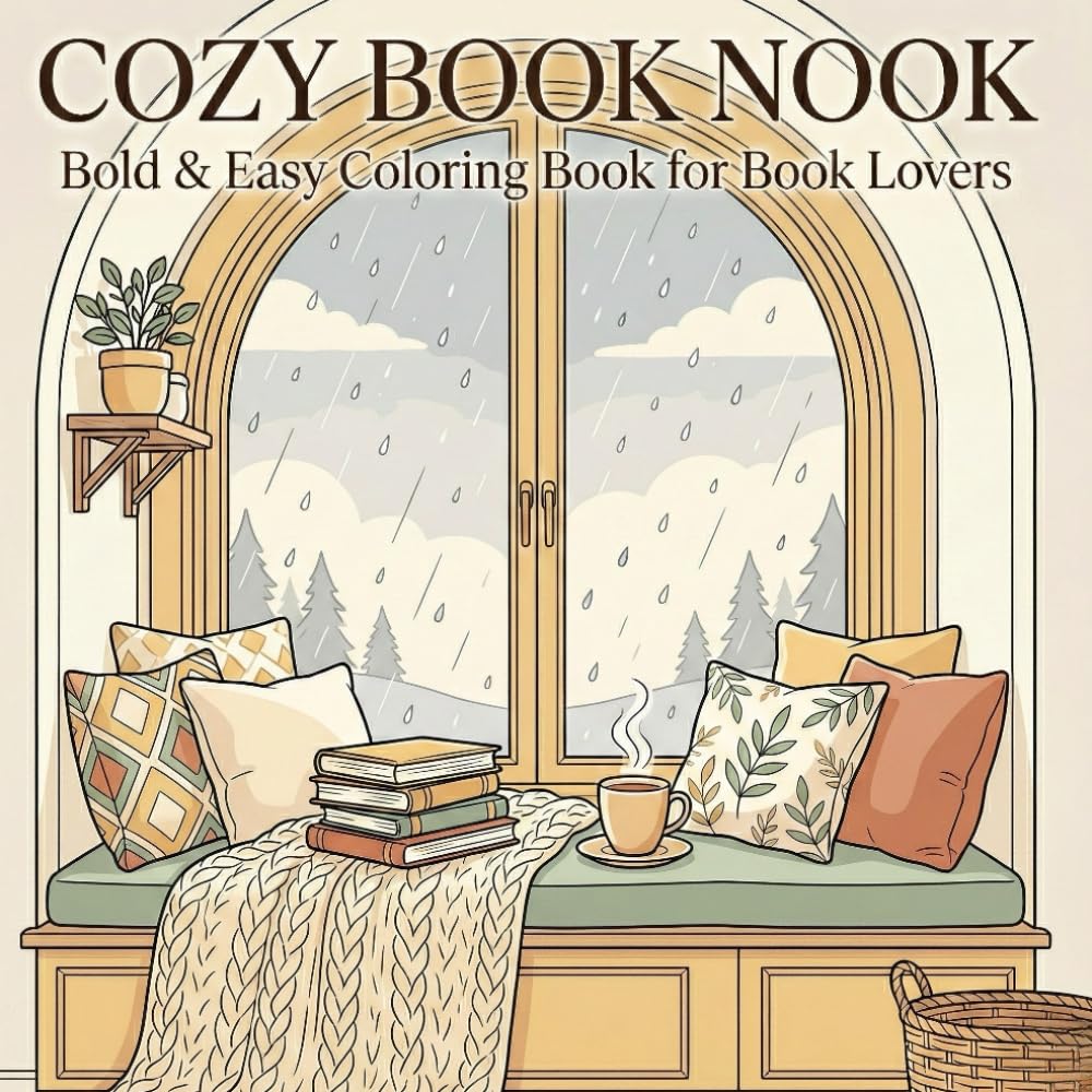 COZY BOOK NOOK: Bold and Easy Coloring Book for Book Lovers – Stress Relief Reading Spots, Charming Scenes, and Cozy Accessories