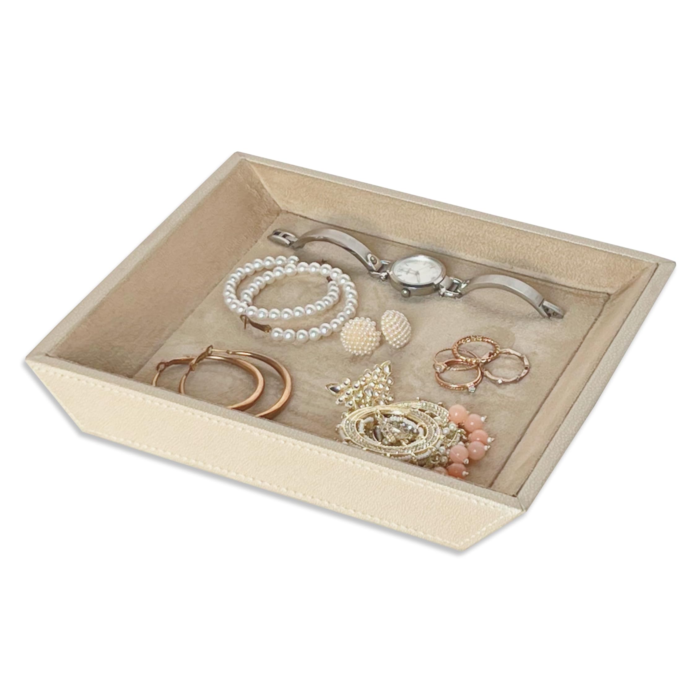 LEART Leather Jewelry Tray Organizer – Jewelry Organizer | Vanity Tray | Jewelry Organizer Tray | Desk and Bedside Catchall holder for Jewelry, Cosmetics, Keys, Coins, Watches (Cream)