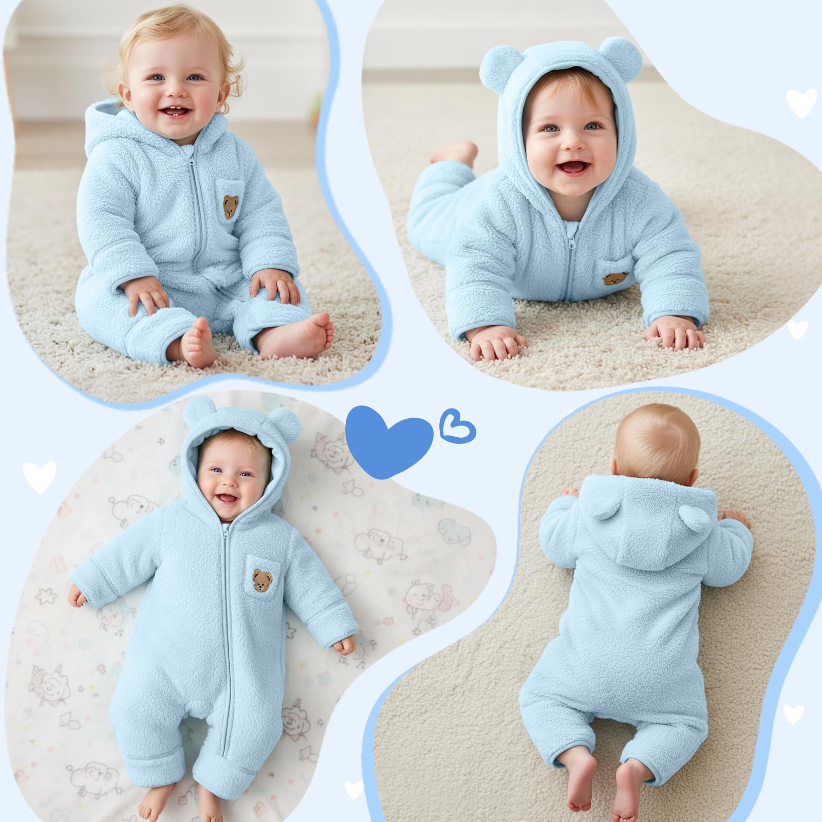 JiAmy Tuta da Neve Invernale per Neonato Bambino Bambina, Ciniglia Pagliaccetto Addensare Abiti Tute Invernale Tutina Neonati Neonata Maschio 0-12 Mesi