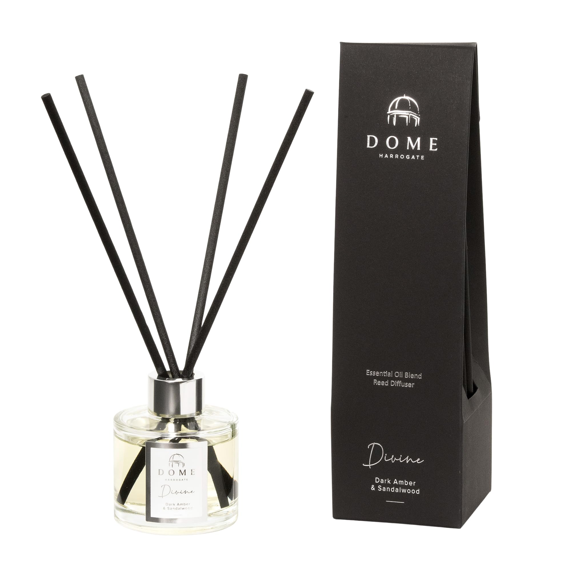 The Harrogate Candle Company Clear Black Dome Of Harrogate | Divine | Dark Amber & Sandalwood Reed Diffuser – 100Ml – Rich, Sensual Fragrance For Relaxation & Ambience – 3-4 Months Of Long-Lasting Use