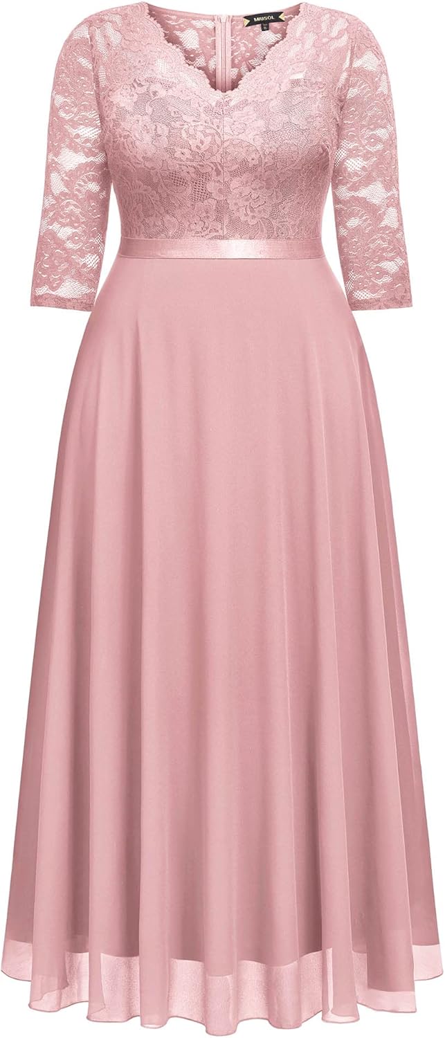 Miusol Women's Formal Floral Lace V Neck Plus Size Bridesmaid Party Maxi Dress - Image 5