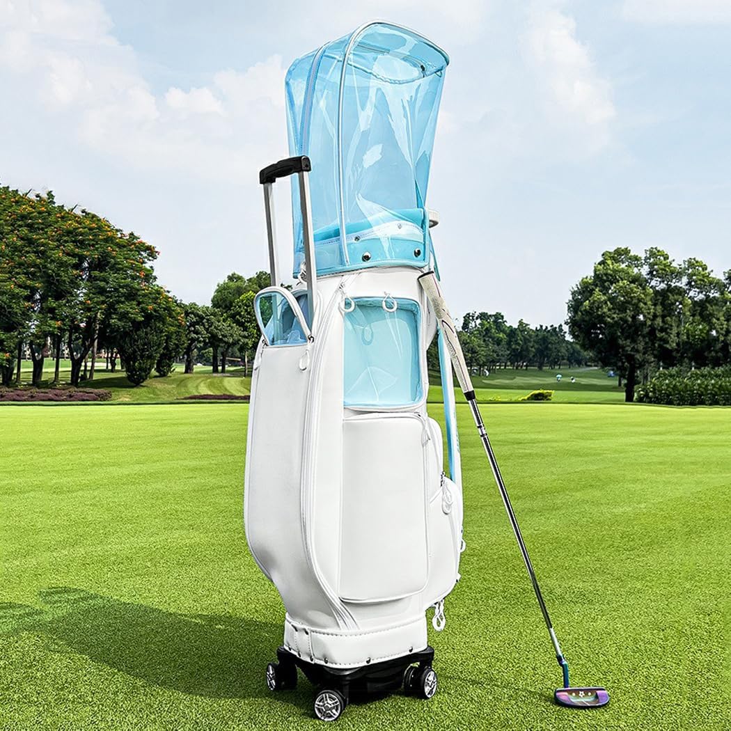 Golf Club Cart Bags for Women, Transparent Colorful Hidden Trolley Pulley Waterproof Carry Bag 4 Wheels Can Be Pushed/Towed Horizontally