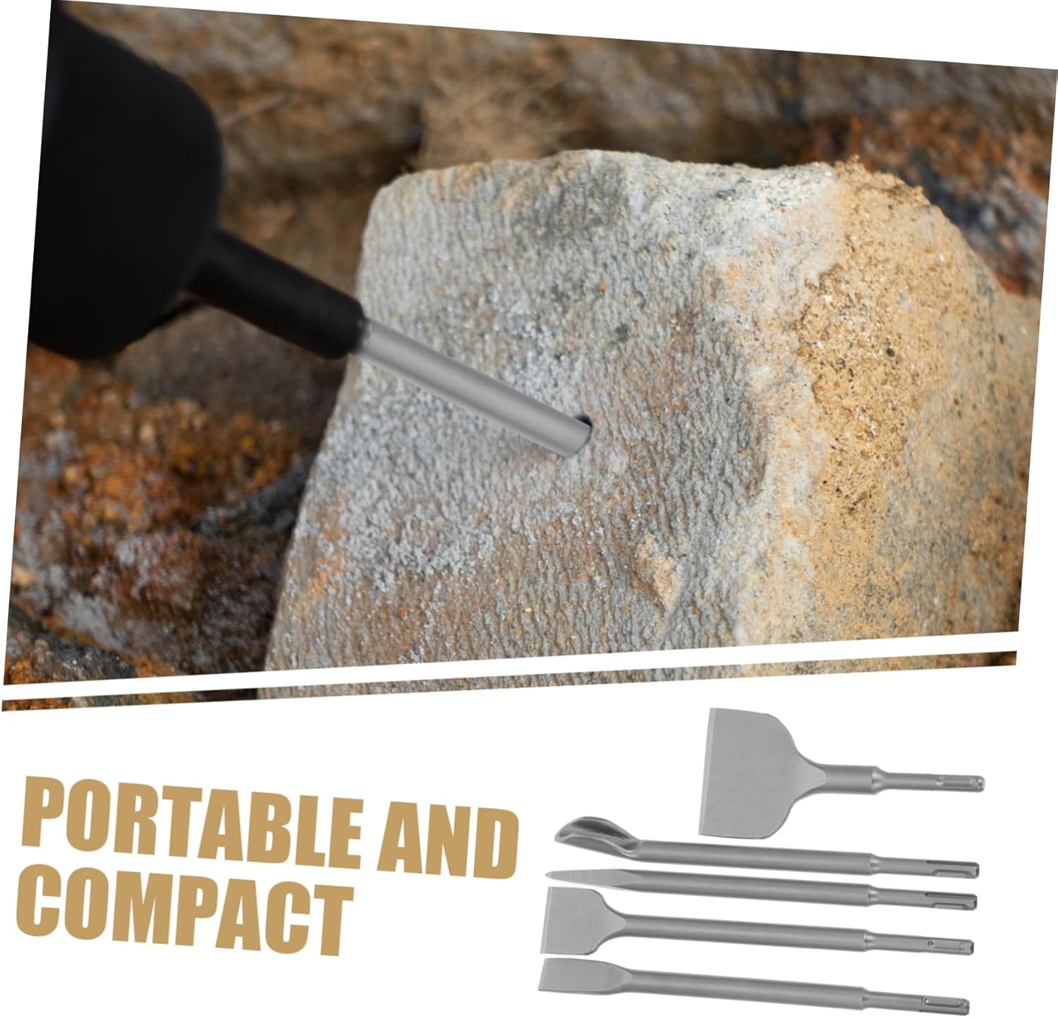 Cabilock 5pcs Professional Concrete Chisel Set Tile Chisel Wide Flat Point U-shaped Masonry Drill Bit Set for