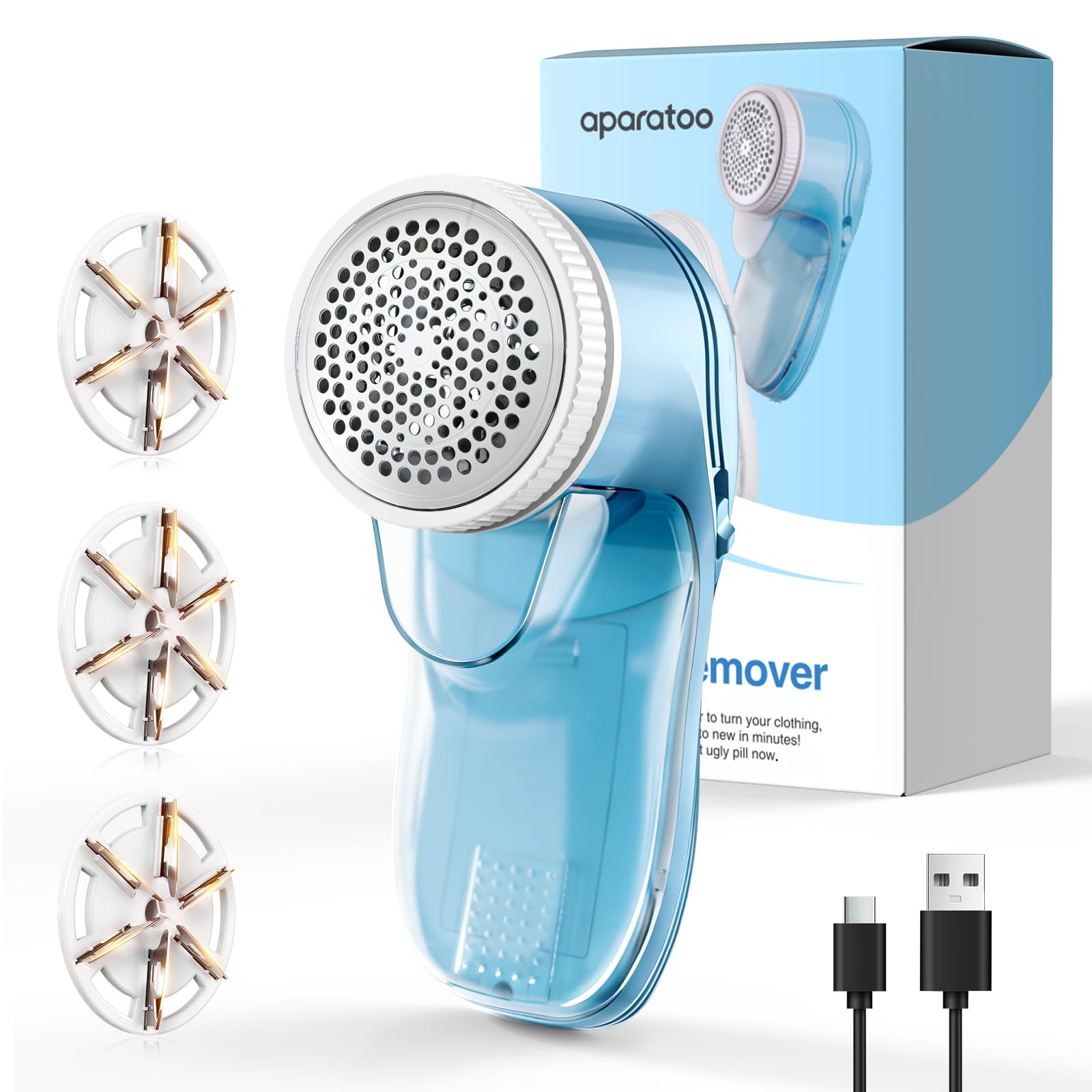 Elektrischer Fusselrasierer Stoffrasierer, USB Wiederaufladbarer Fusselentferner für Kleidung Debobbler Kleiderrasierer Fusselrolle Wolle Defuzzer für Kleidung Teppich (Blau)
