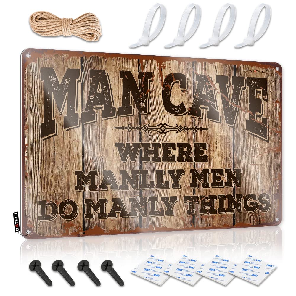HELIOFORGE Tin Bar Signs Where Manlly Men Do Manly Things Sign Metal Tin Signs Funny Men Cave Decor(30X40CM)