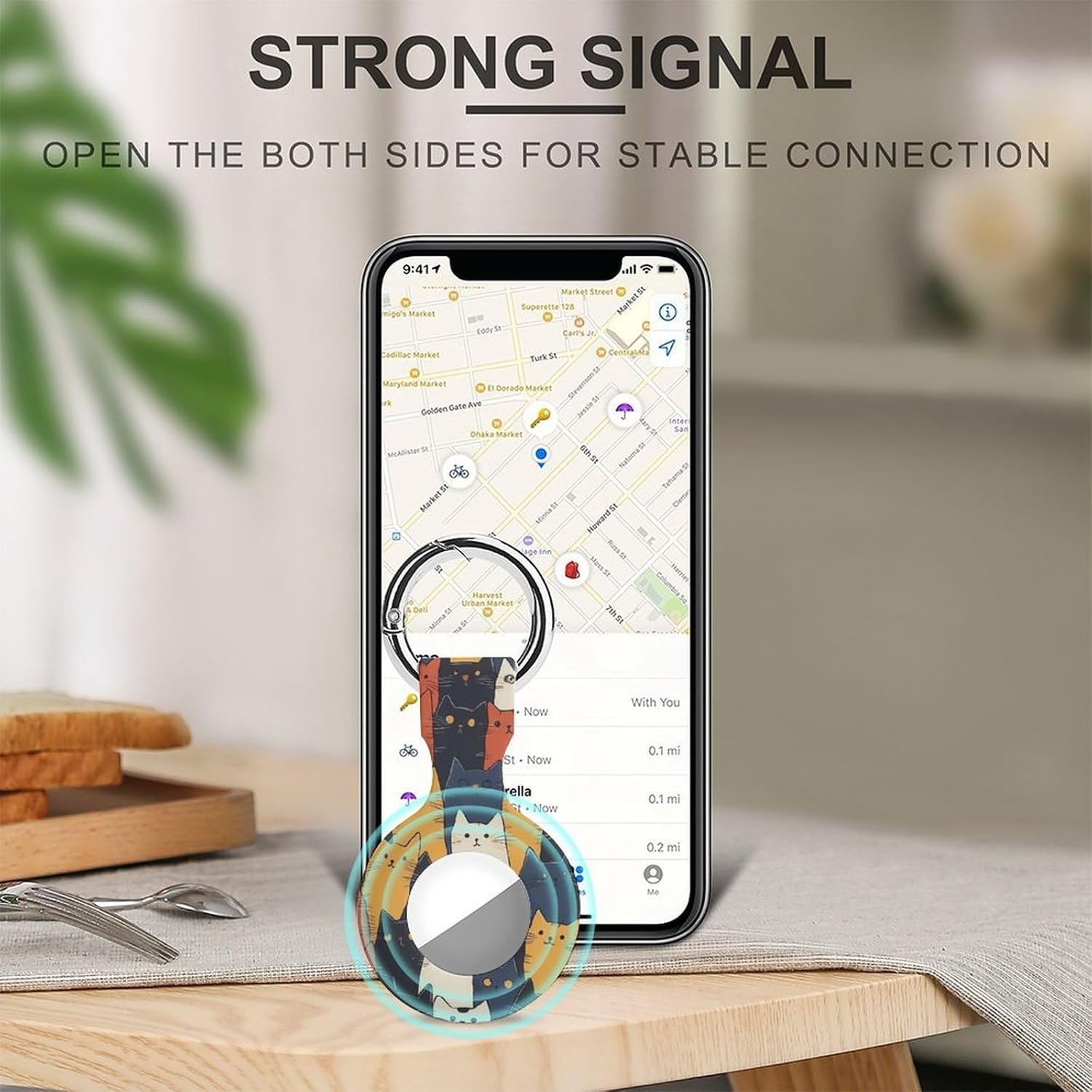 Colorful Cartoon Cats Pattern Funny Cover Compatible with AirTag Case Protector GPS Tracker Holder with Keychain