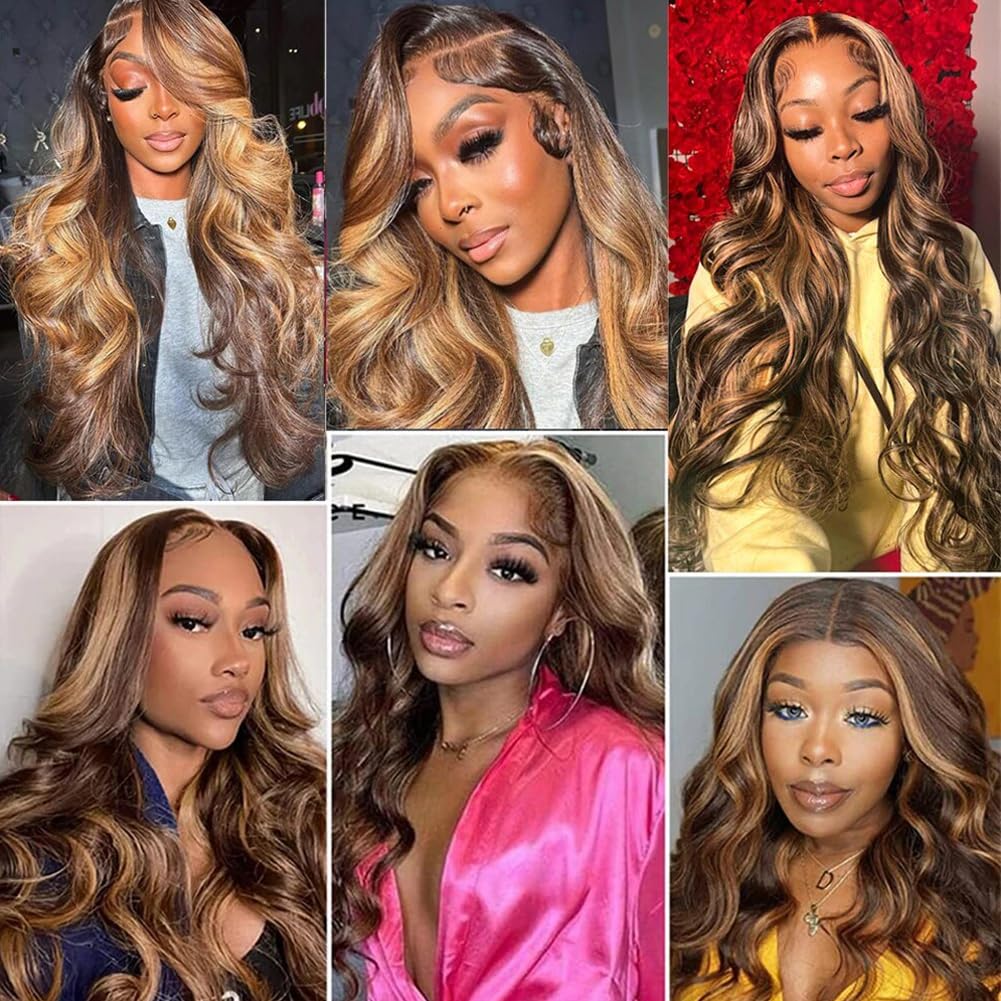 Beautymoon Ombre Body Wave Bundles with Closure (22 24 26 28+20 Inch)100% Unprocessed Brazilian Body Wave Human Hair 4 Bundles with 5X5 Lace Closure Free Part for Women