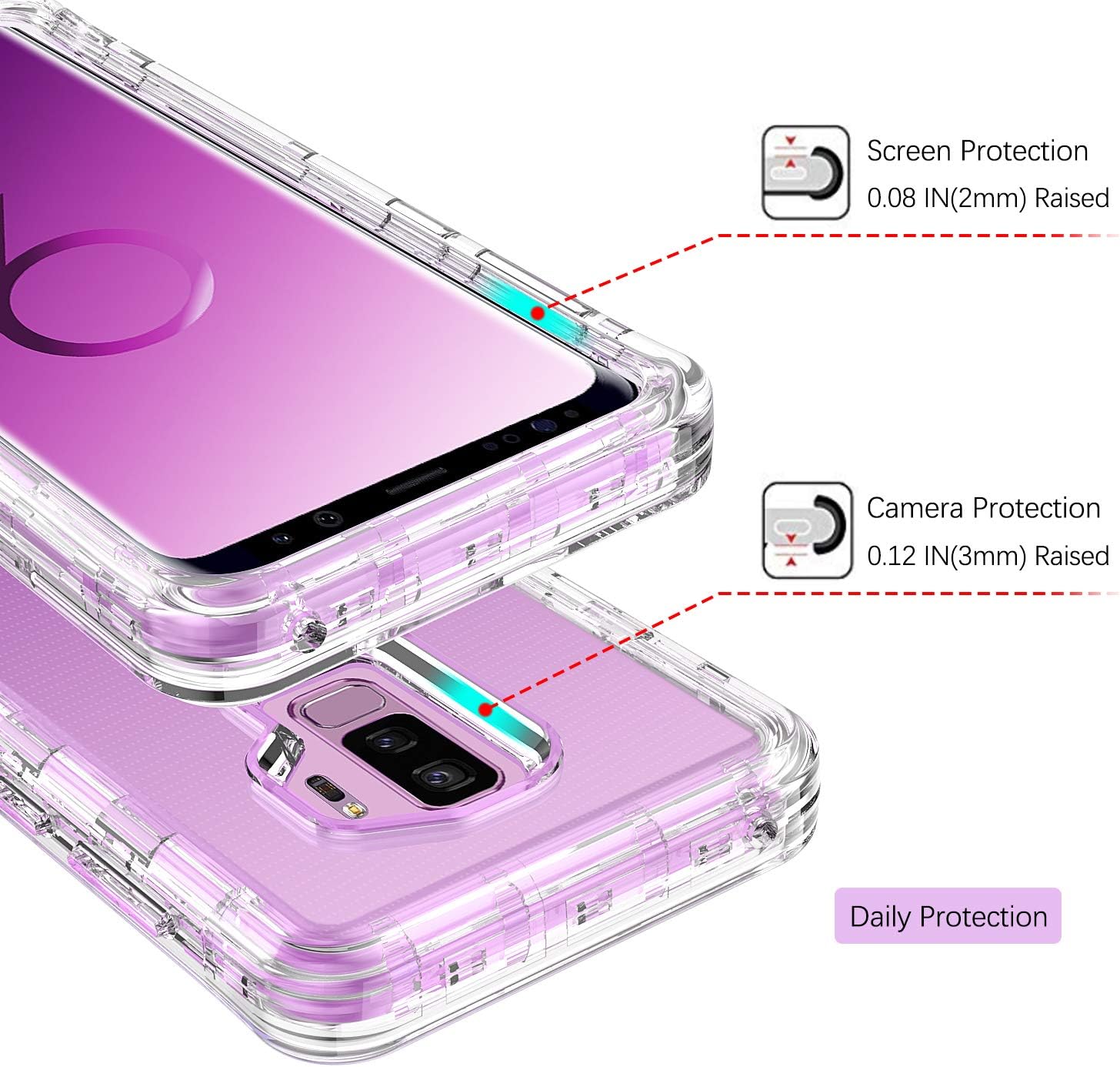 GUAGUA Galaxy S9 Plus Case Samsung S9 Plus Case Clear Crystal 3 in 1 Hybrid Hard Plastic Soft Rubber Bumper Cover Shockproof Protective Full Body Phone Cases for Samsung Galaxy S9 Plus -Transparent