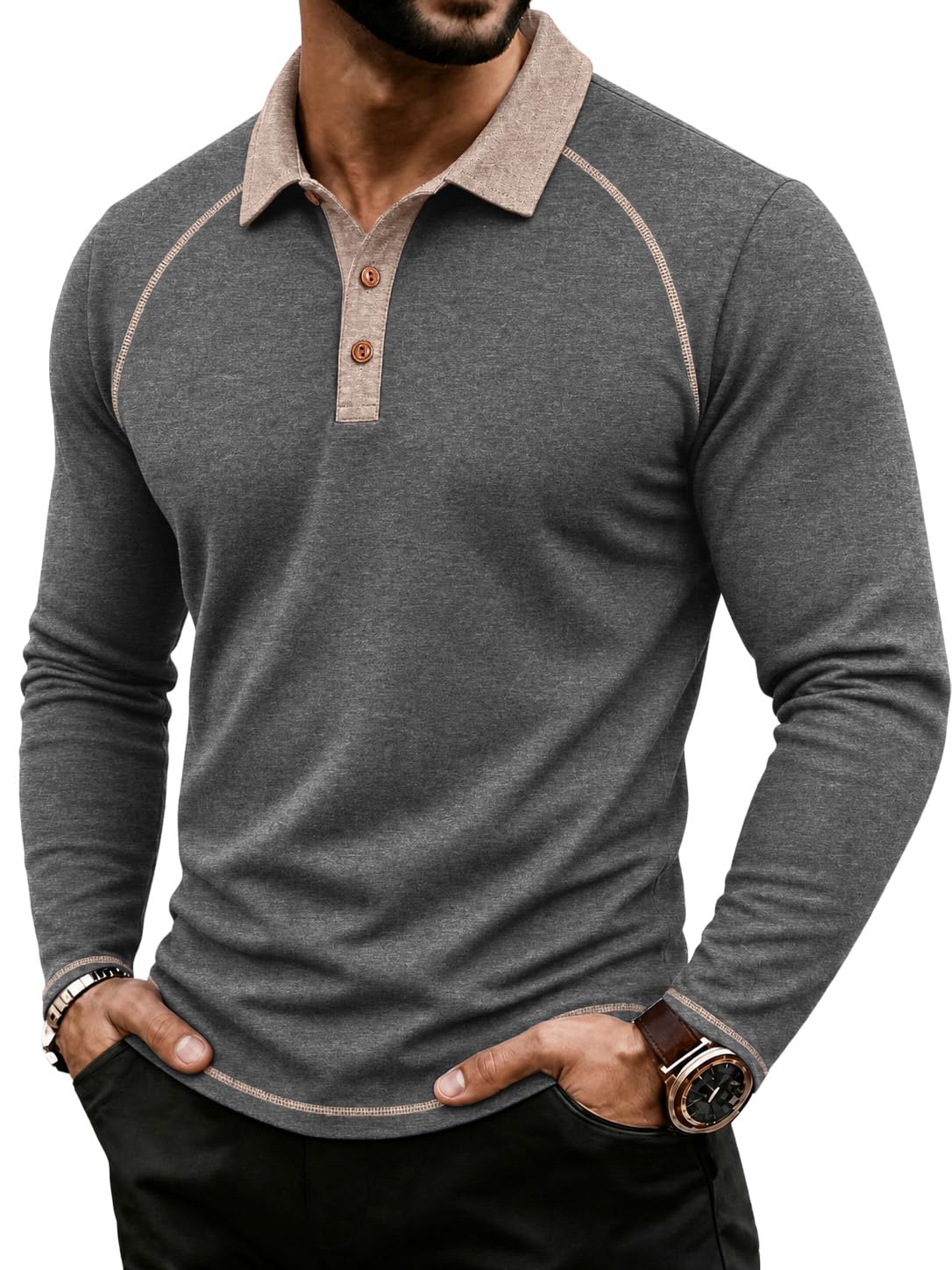 Sailwind Mens Long Sleeve Polo Shirts Cotton Fashion Casual Raglan Golf Shirts