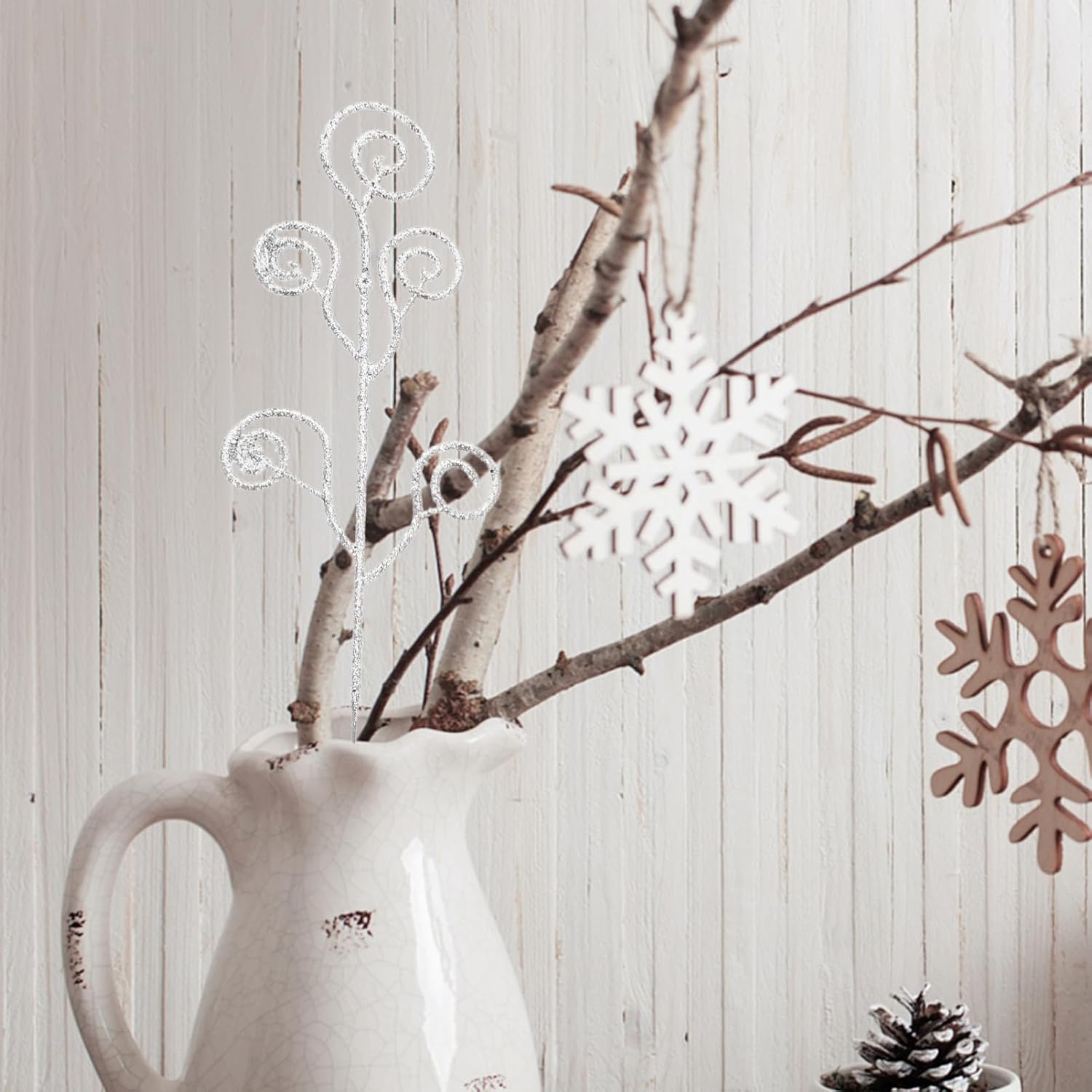 Luxshiny 6pcs Glitter Twigs Picks for Christmas Tree Decor Artificial Candy Shape Branches for Holiday Crafts DIY Floral Arrangement Ornaments Decoration Supplies