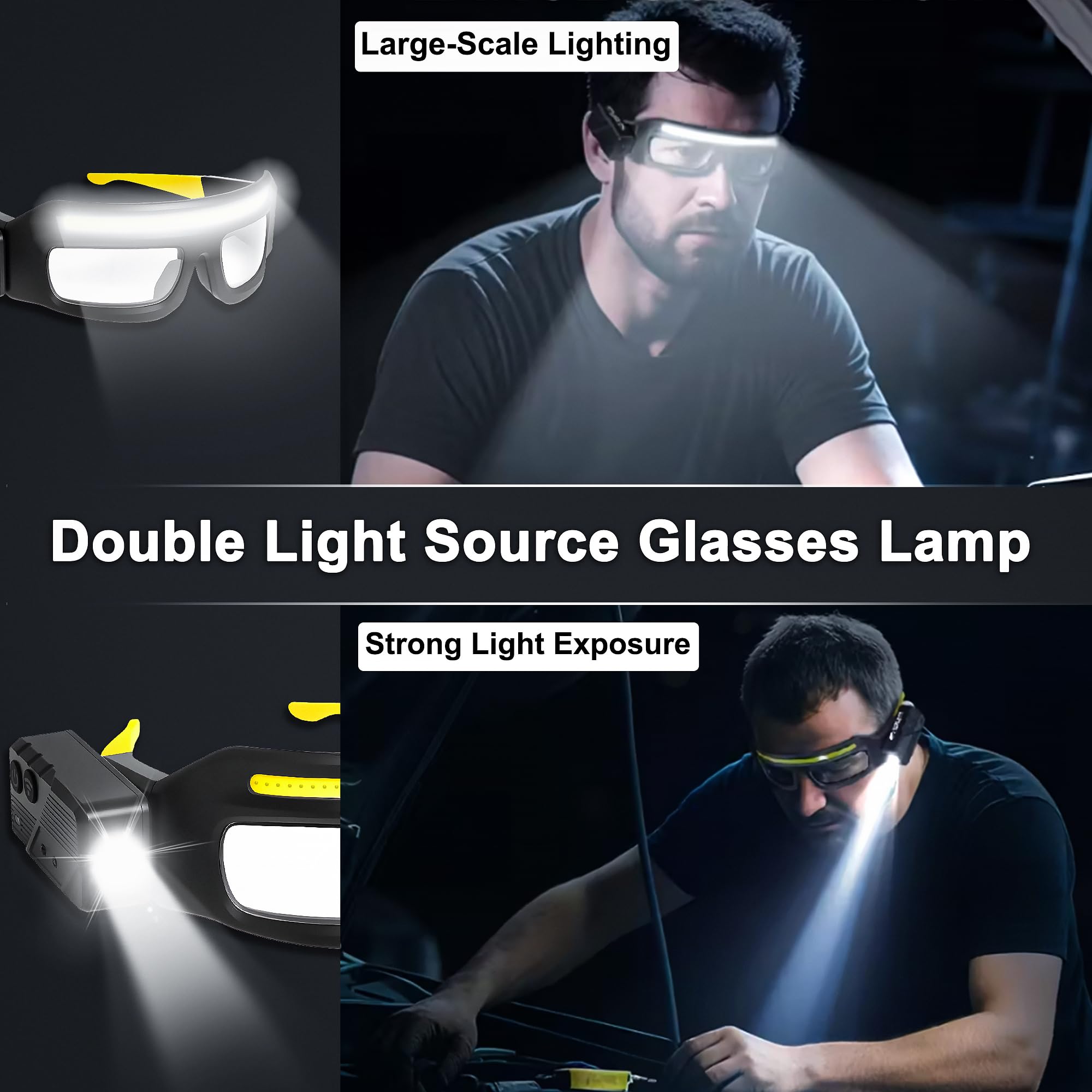 LED Brille Wiederaufladbare Scheinwerferbrille mit Bewegungssensor & Touch-Steuerung, 5 Modi USB C Leuchtende Brille für Laufen Camping Angeln Radfahren Wandern Hände frei Beleuchtete Brille