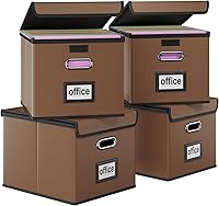 Vista 64 de Caja organizadora de archivos Huolewa con tapa, organizador de carpetas de archivos plegable para almacenamiento de documentos de oficina, caja