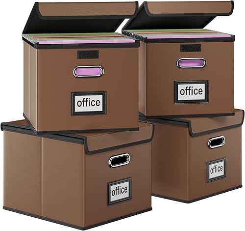 Vista 271 de Huolewa Caja organizadora de archivos con tapa, organizador de carpetas de archivos plegable para almacenamiento de documentos de oficina, caja