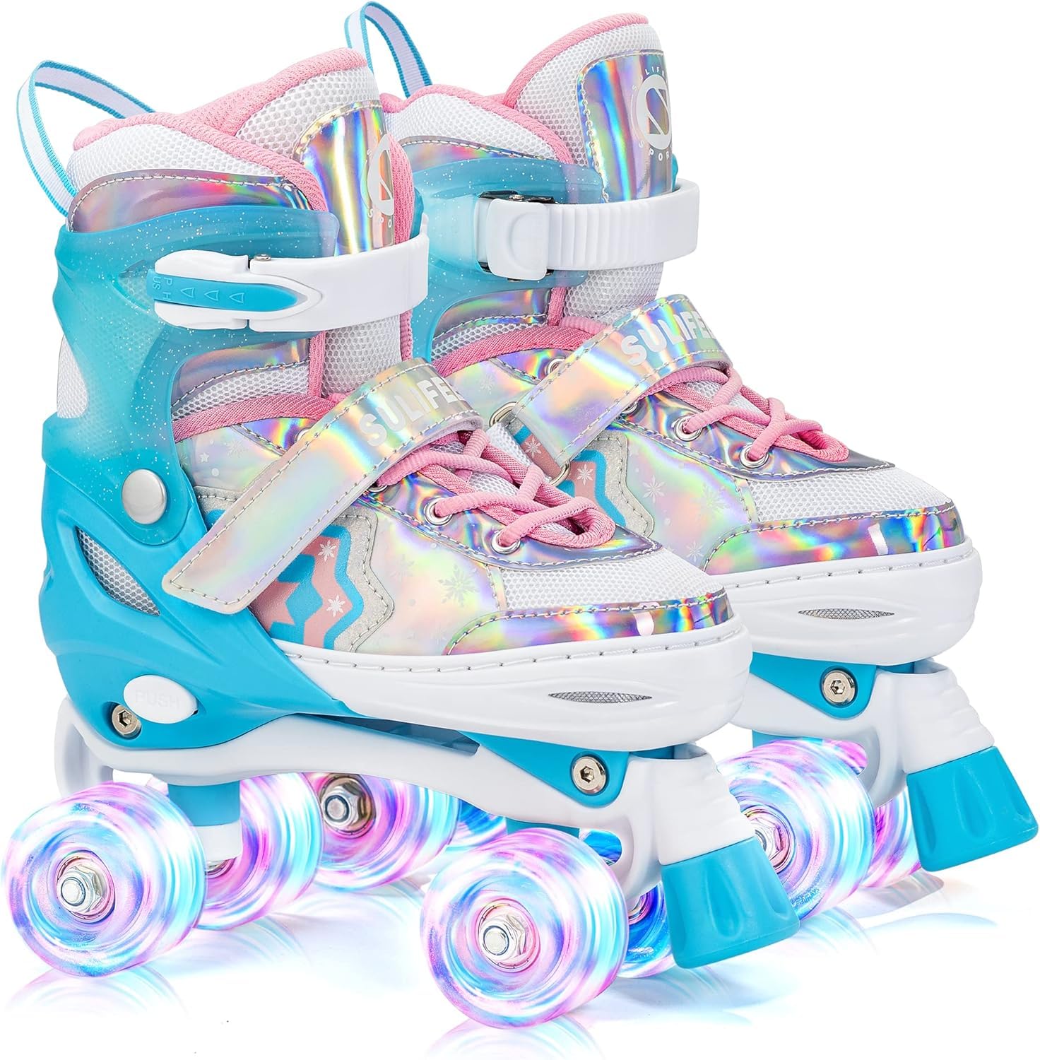 SULIFEEL Rainbow Unicorn Verstellbare Rollschuhe für Kinder mit Leuchtenden Rädern für Mädchen und Jungen