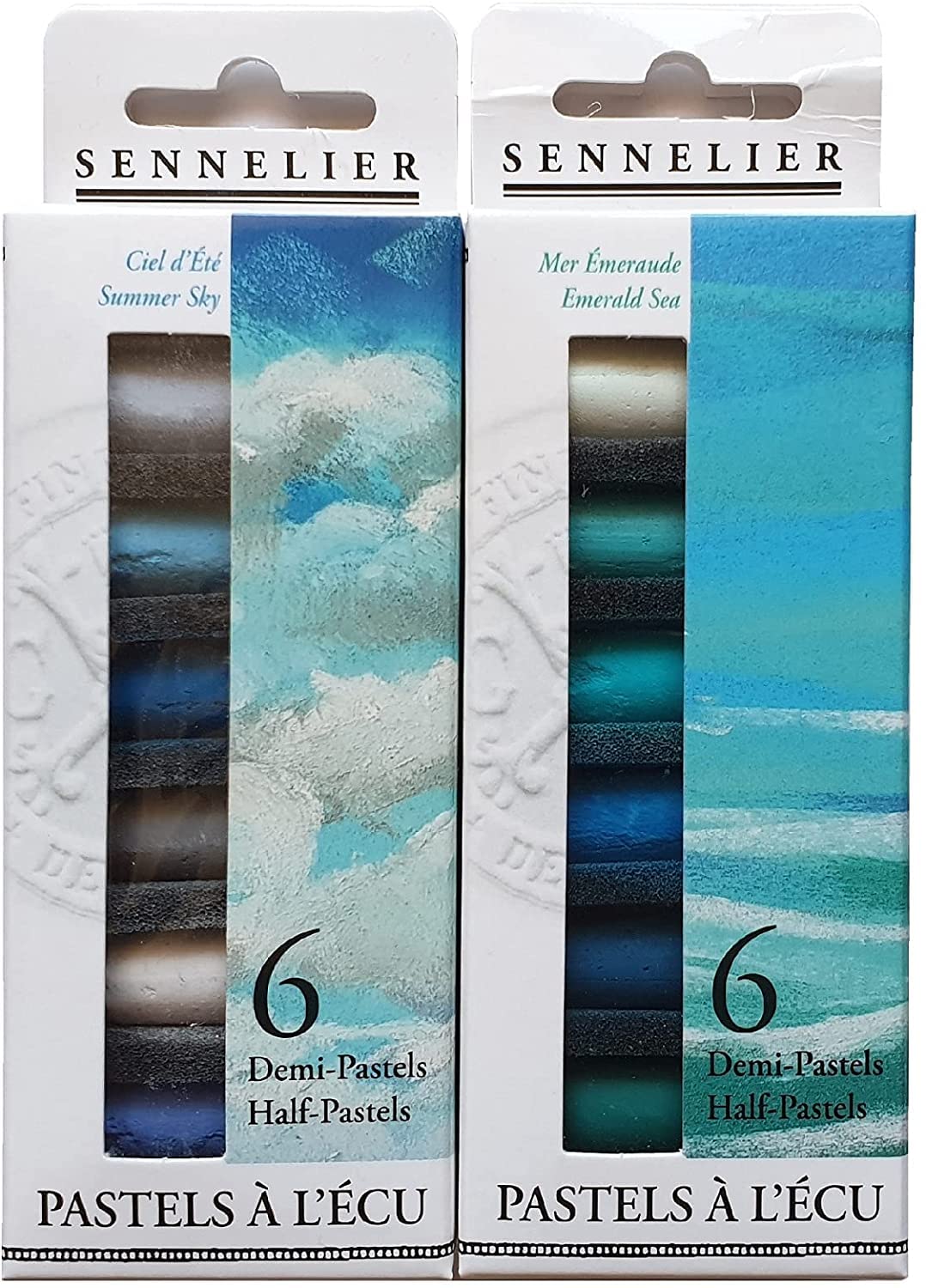 Sennelier ensemble de Pastel secs 12 demi pastels. pastels tendres - La Mer et Le Ciel + 1 Estompe