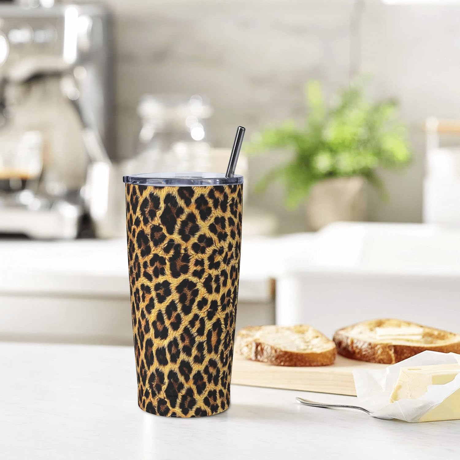 Leopard Print Tumbler with Lid and Straw 20 OZ Stainless Steel Travel Coffee Mug Double Wall Insulated Cup Leakproof for Car Sports Cafe Office - Image 7