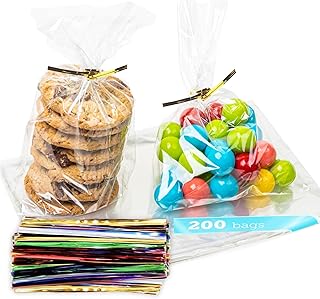 200 Pcs Clear Plastic Cellophane Bags Goodie Bags 6x9 - Party Favor Bags | 5” Twist Ties | Cookie Bags, Candy Bags, Clear Gift Bags, Treat Bags with Ties, Cellophane Treat Bags