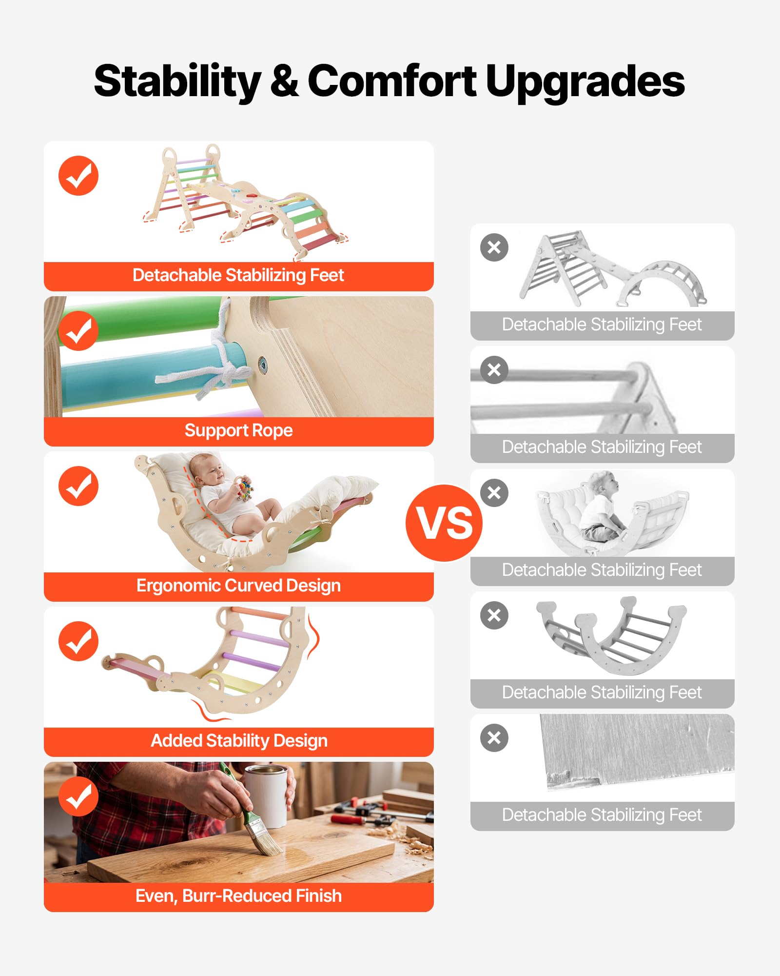 VEVOR Set Triangolo Pikler Struttura Arrampicata 9 in 1 per Bambini Piccoli, Portata 68 kg uso Interno, con Xilofono Cuscino Triangolo Arco e Rampa, Set Montessori Pieghevole per Crescita Equilibrio