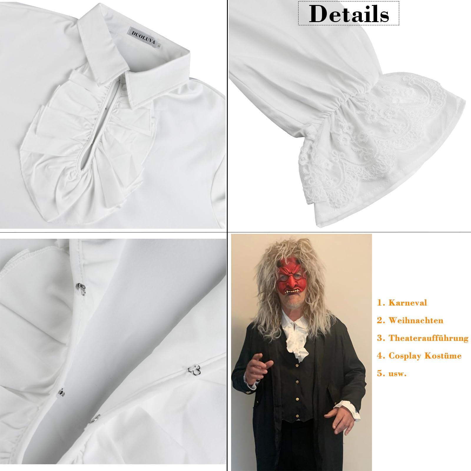 Mittelalter Hemd Herren Piraten Hemd Herren Viking Halloween Kostüm Männer Gothic Universal Fit