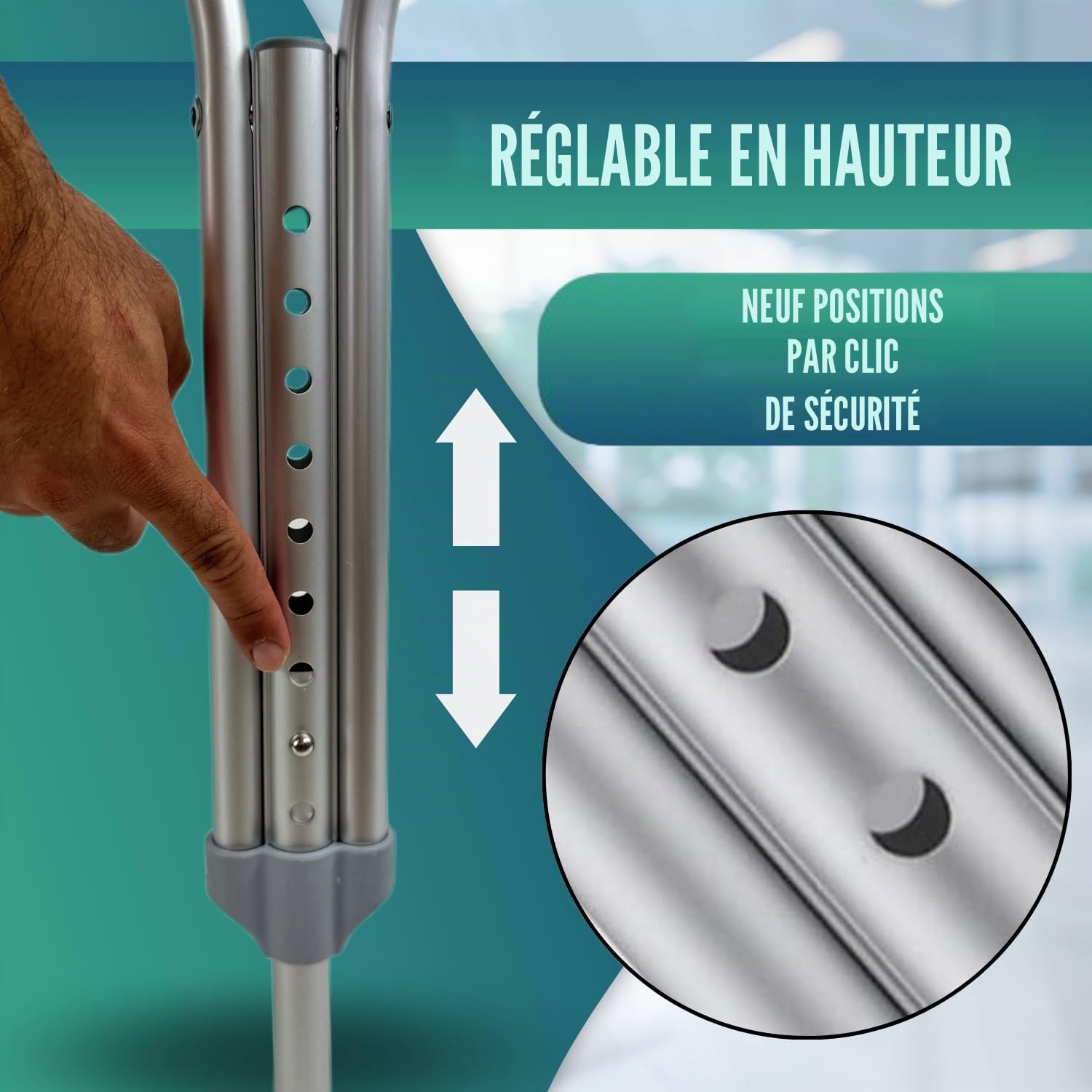 OrtoPrime Béquilles Médicales Adultes x2 – Béquille Médicale Réglable en Aluminium Léger – Canne Anglaise Confortable pour Femme & Homme – Béquilles Orthopédiques Sécurisées