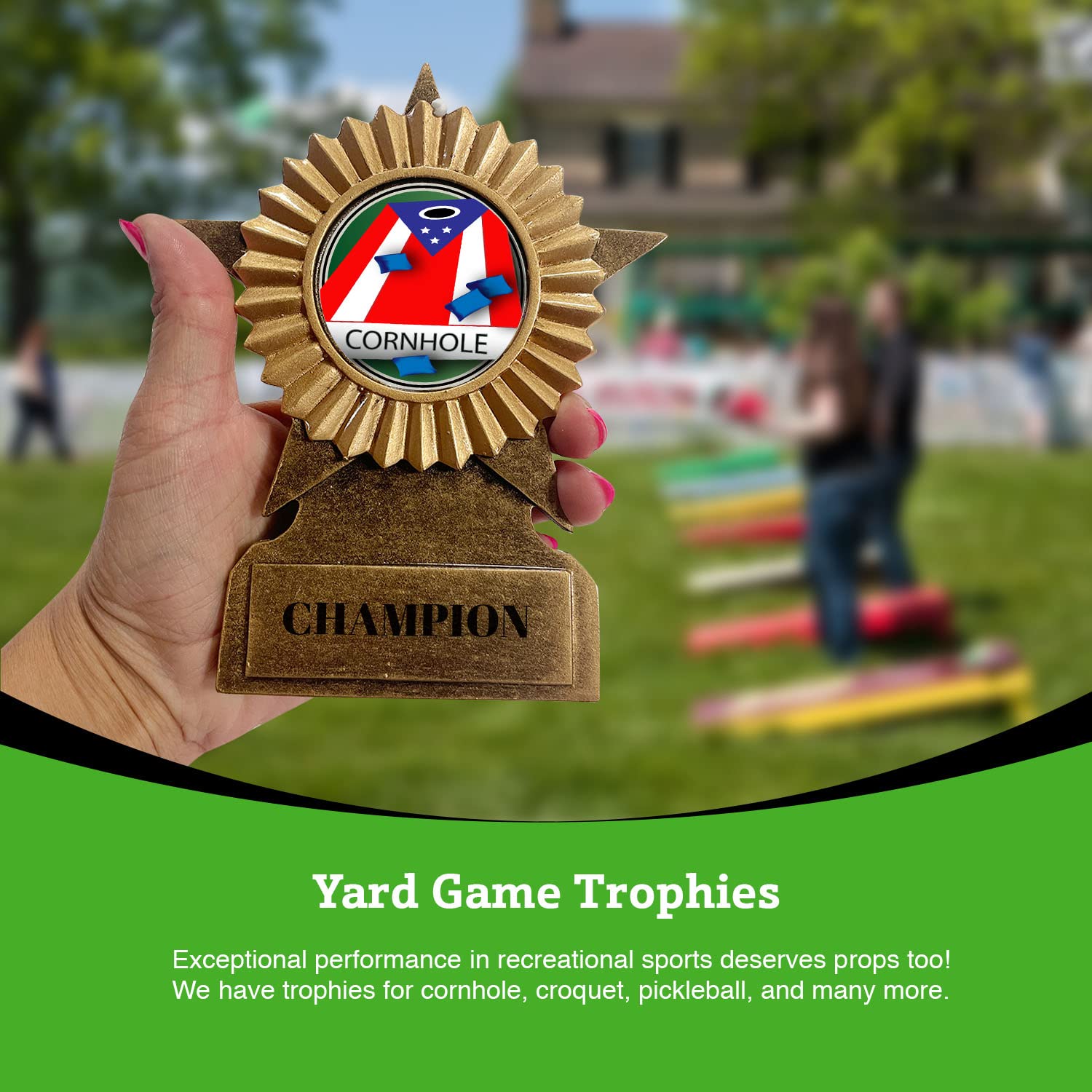 BuyAwardsandTrophies Easter Star Column Trophy - Plastic Trophy with Base, Awards and Trophies for Fun Contests, Prizes for Adults and Kids Green, 8