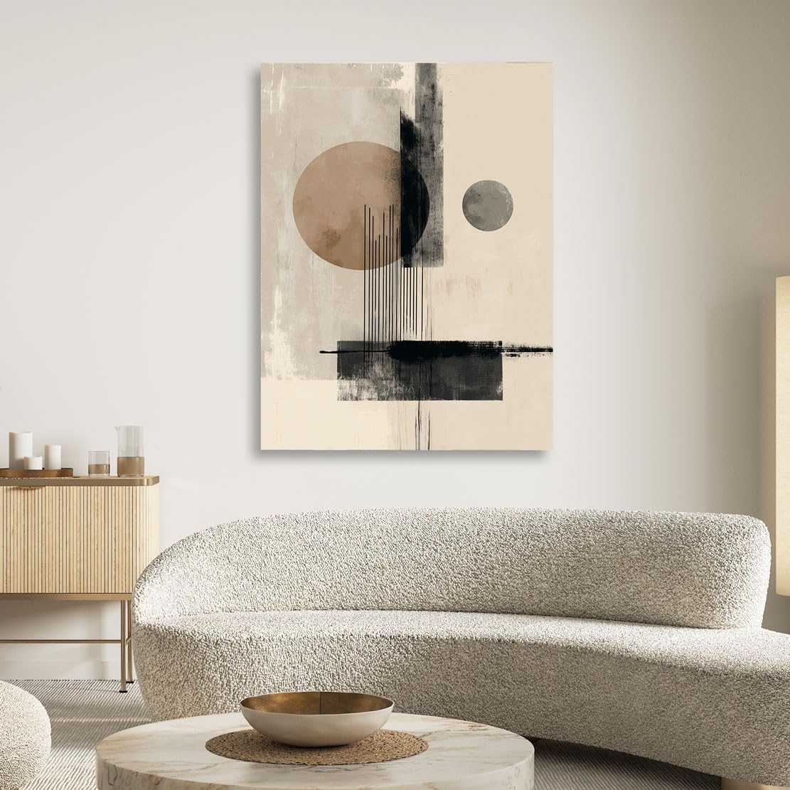 Kunstgestalten24 | Boho Wandbild auf Leinwand mit Echtholz-Keilrahmen – Abstrakte Kunst in Beige und Braun – Modernes Bild für Wohnzimmer & Büro | 75x100 mit 2cm Rahmentiefe