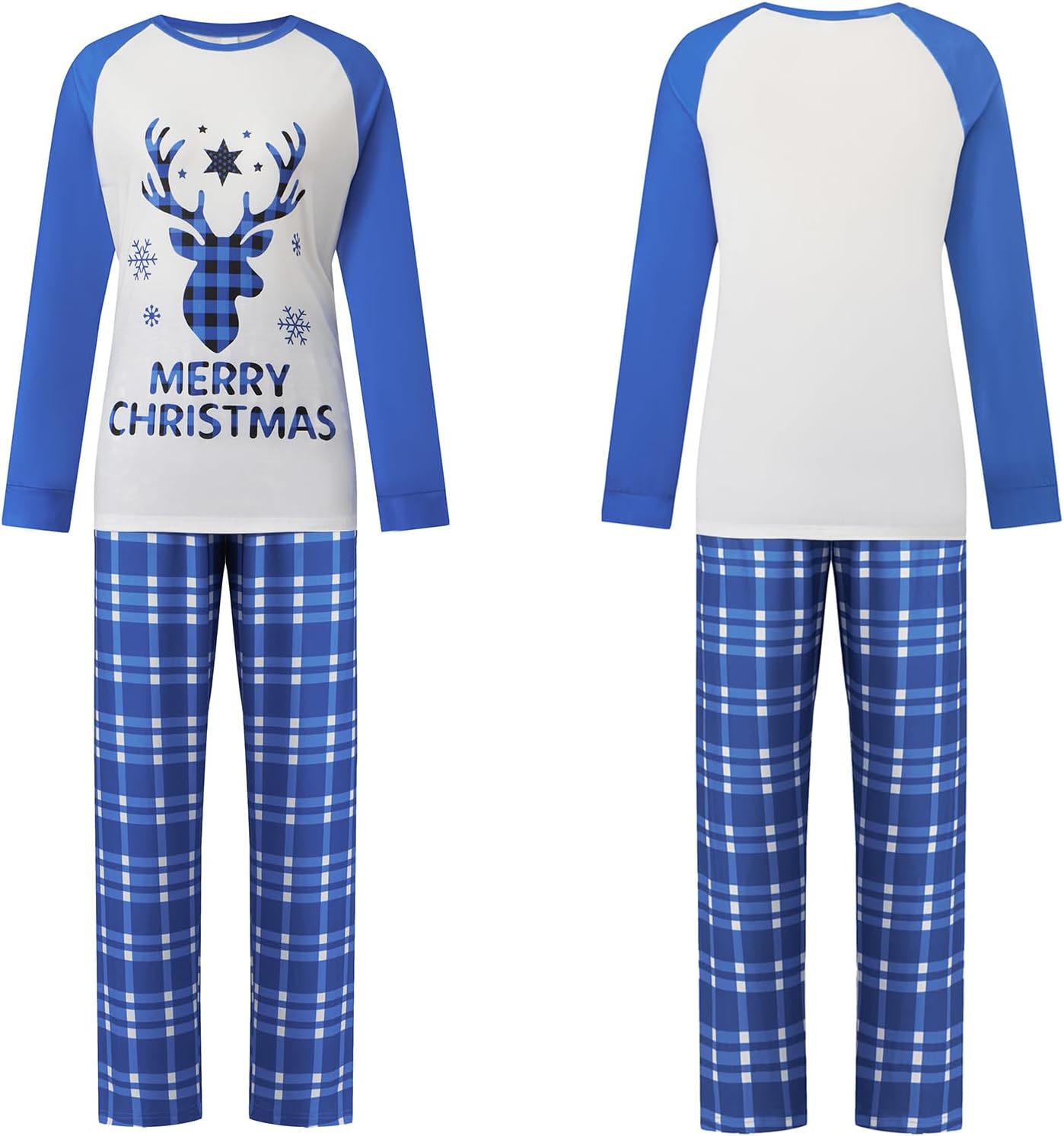Awoscut Christmas Family Matching Pajamas Sets Christmas PJ's Letter Print Top and Plaid Pants Jammies Sleepwear