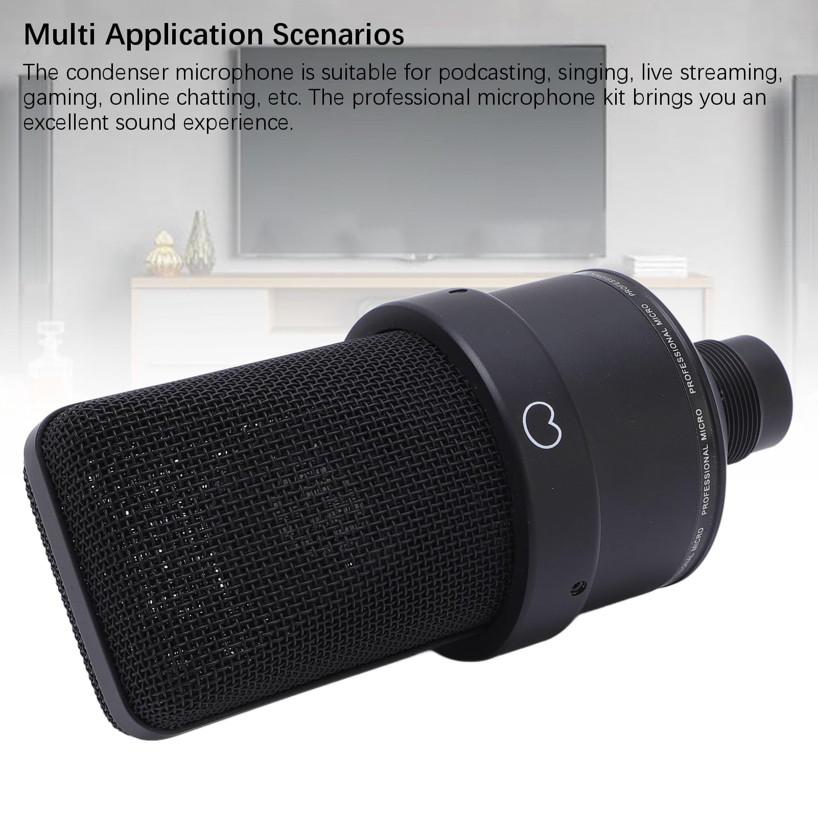 ASHATA Microphone à Condensateur de Studio Prise de Son Professionnelle pour Le Podcasting, Le Chant, Les Jeux, etc. avec Support Anti-Choc XLR pour Une Excellente Expérience D'enregistrement (Black)