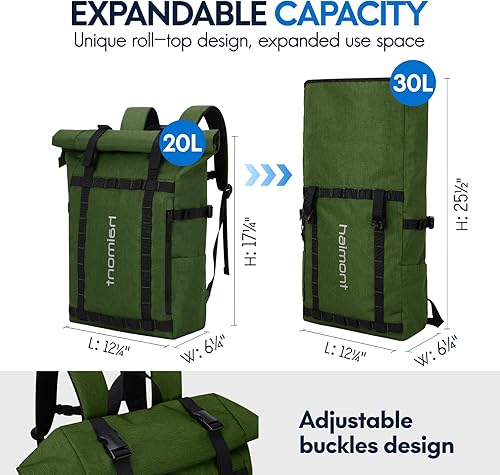 Miniatura 5 de Mochila con parte superior enrollable Haimont para hombres, mochila casual para portátil con 9 bolsillos para viajes, trabajo, caminatas,