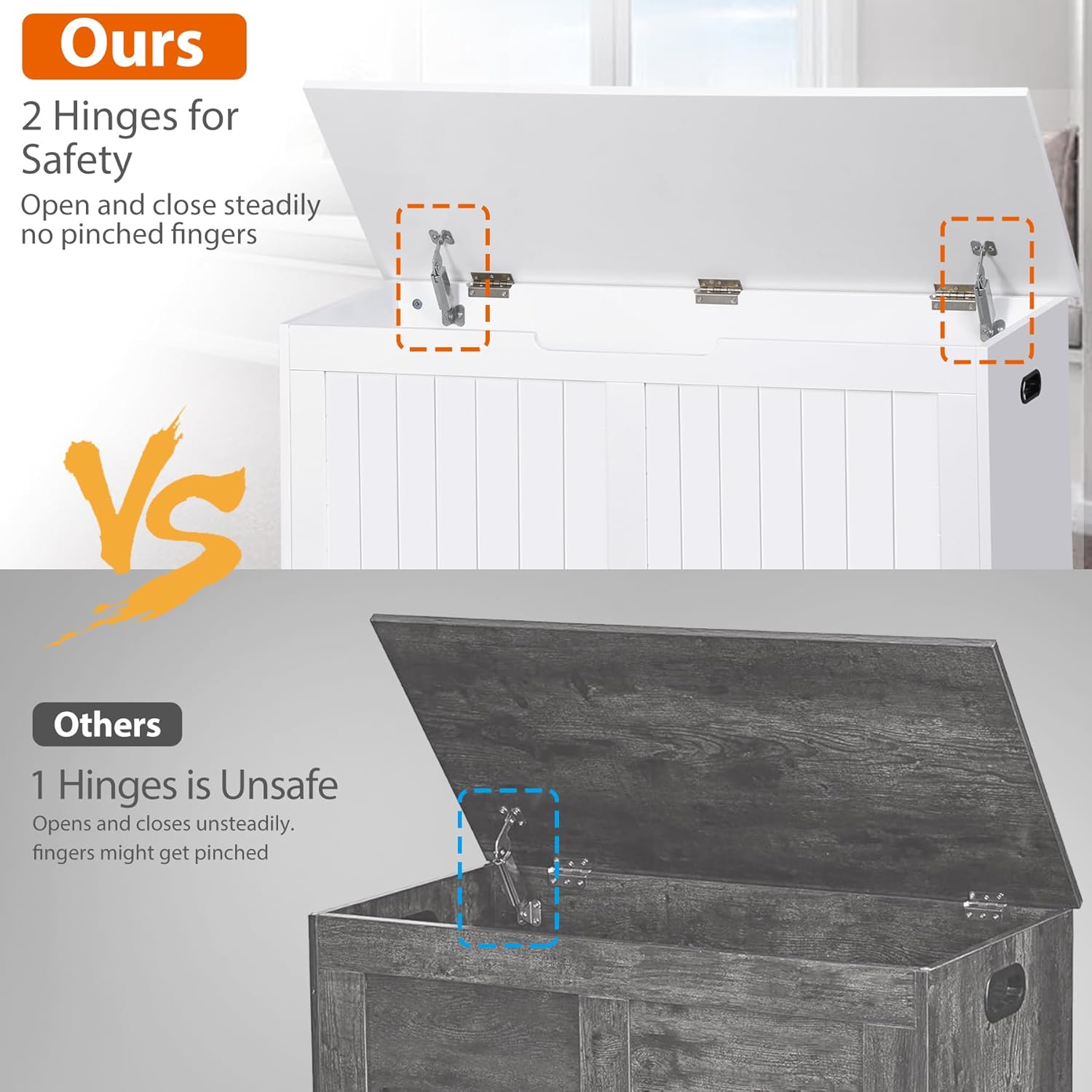 40 Inch Large Chest Wooden Storage Trunk w/2 Safety Hinges, Storage Bench, Shoe Bench, Modern Lift Top Chest Box Organizer w/Handles for Entryway, Living Room, Bedroom, White