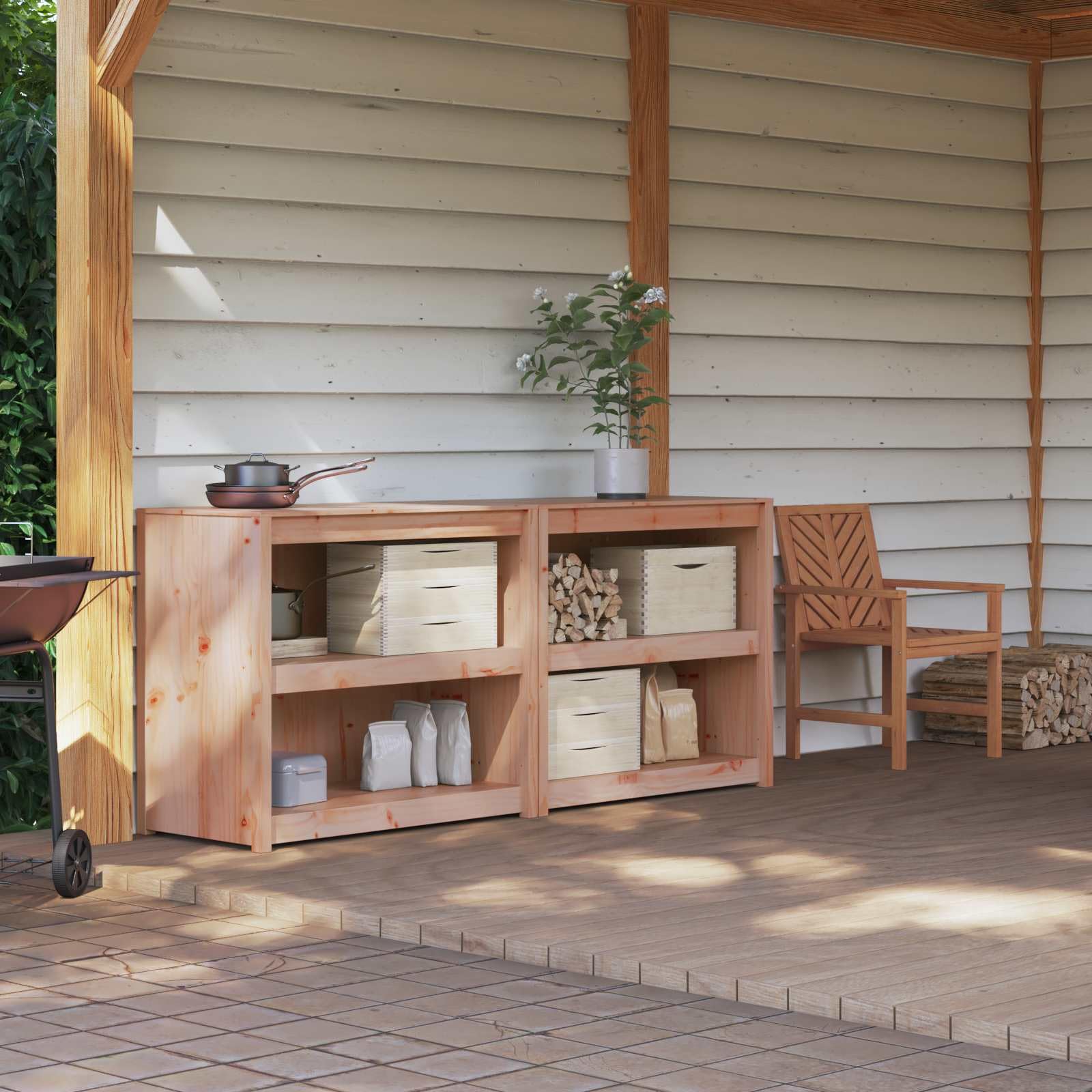 MEPPEL - Set di 2 mobili da cucina per esterni, in legno massiccio Douglas, 212 x 55 x 92 cm, modulare, con 2 ripiani, adatto per cucina da giardino, terrazza e stoccaggio
