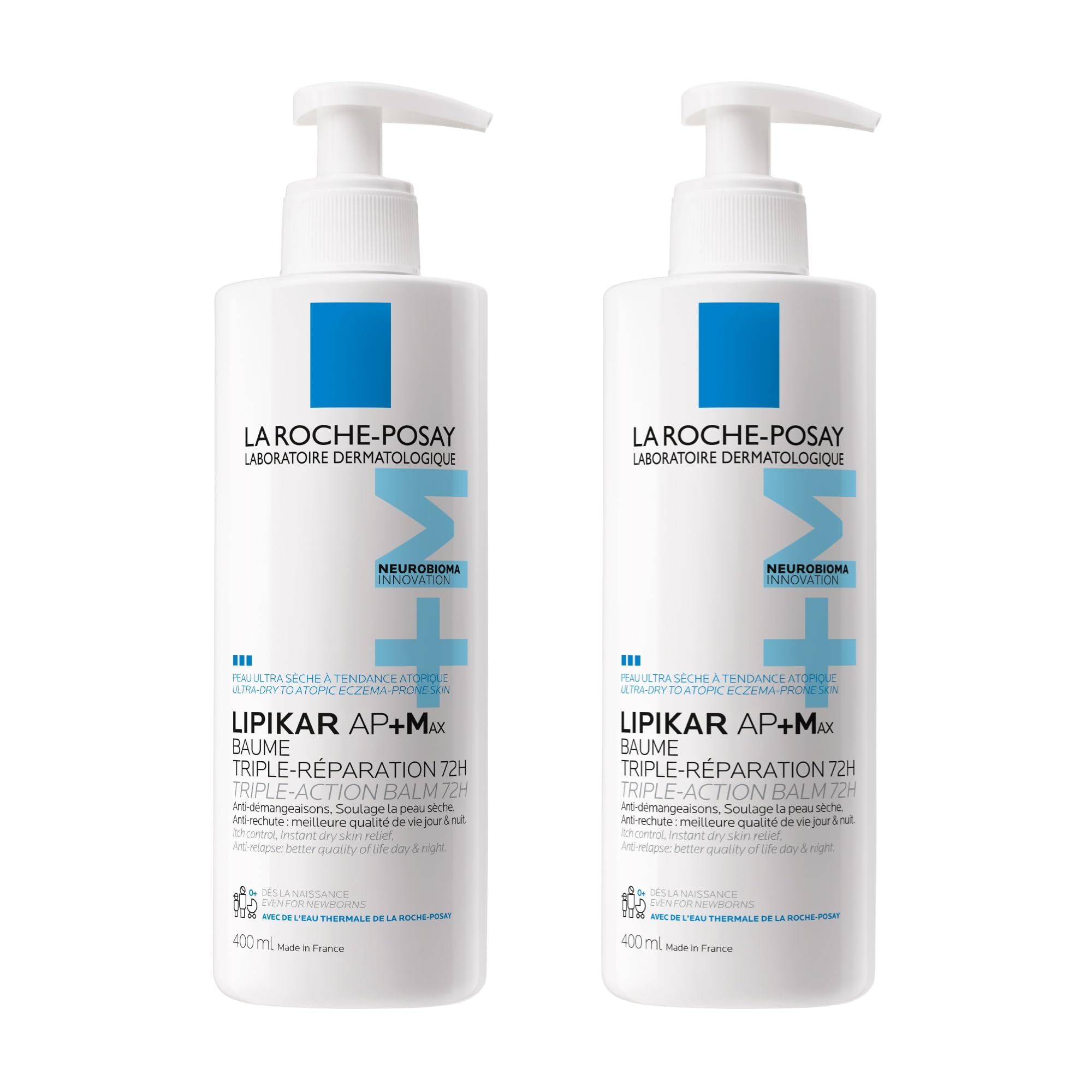 La Roche-Posay | Lipikar Baume AP+M Bálsamo Relipidante | Triple reparación | Antipicor, anti-recidiva, alivia de inmediato | Rostro y cuerpo | Pieles secas, muy secas y atópicas | Pack de 2x400ml