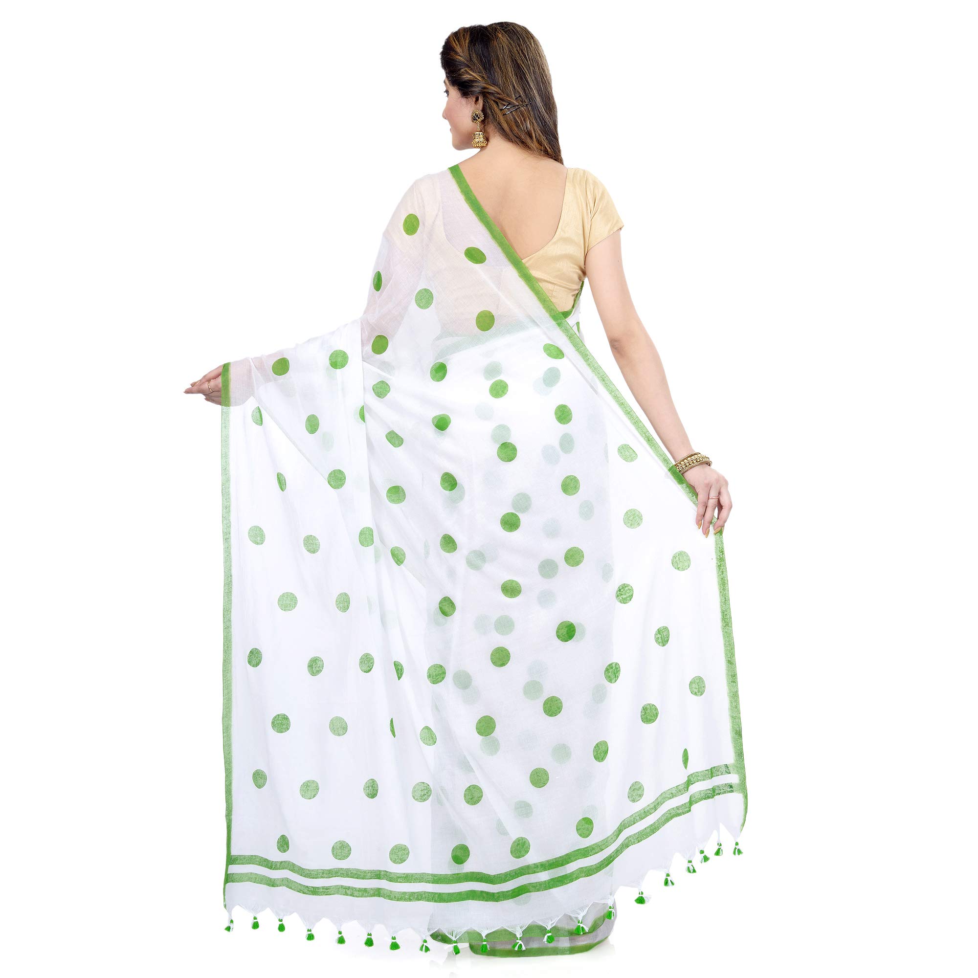 dB DESH BIDESH Damskie tradycyjne miękkie Mulmul Bengal Handloom Sari z czystej bawełny bez bluzki 5,5 m