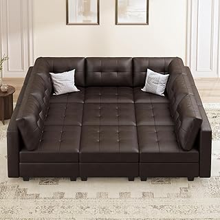 HONBAY Oversized Modular Sleeper Sectional Sofa Bed with Storage, Faux L...