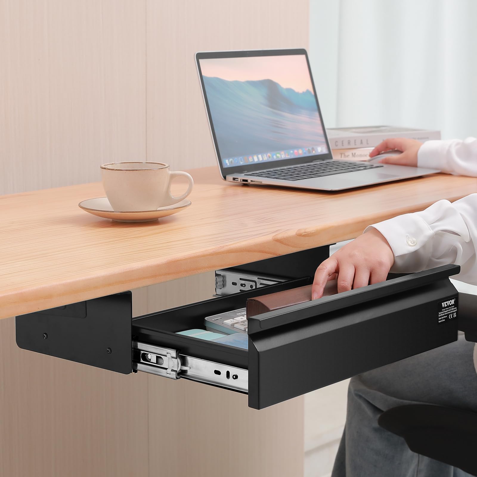 VEVOR Cassetto Estraibile Sotto Scrivania 440 x 223 x 101 mm Organizzatore Nascosto per Riporre Oggetti sulla Scrivania, Cassetto Portapenne Sotto Tavolo, per Postazioni di Lavoro da Ufficio, Nero